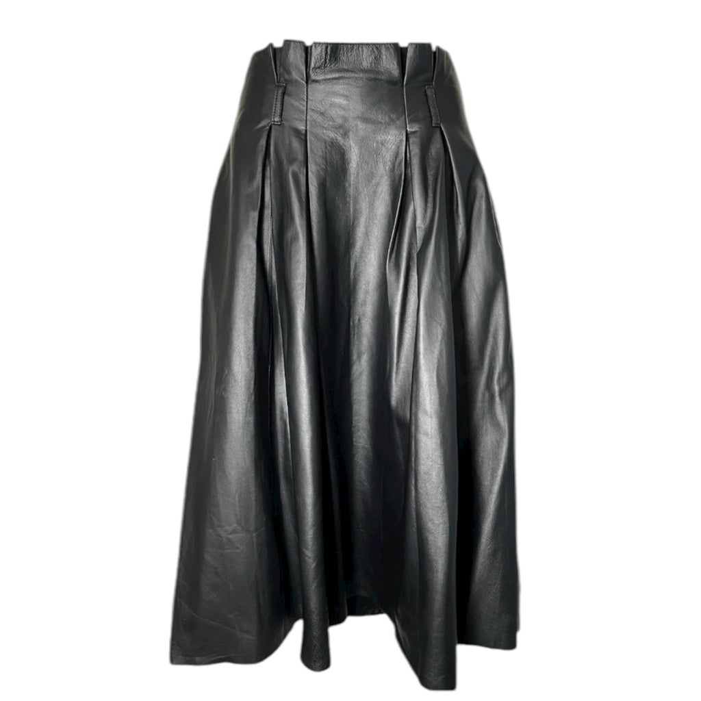 By Malene Birger Black Real Leather Pleated Midi Skirt – EU36