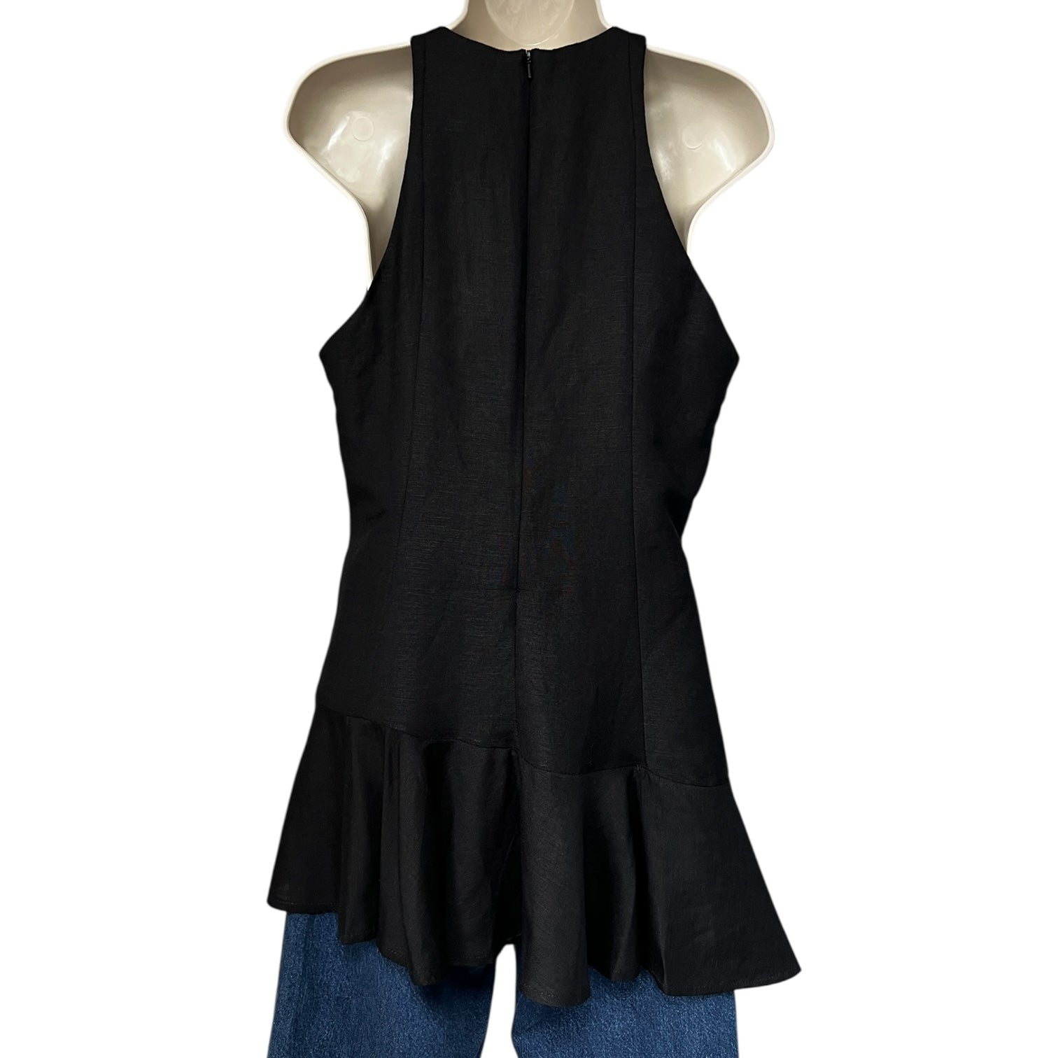 Paper London Linen Asymmetric Peplum Racer Top – Black, UK14