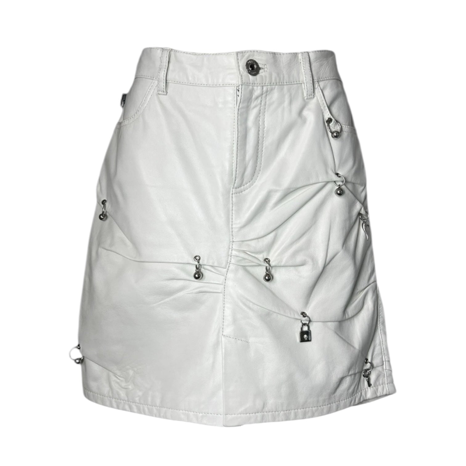 Vintage Moschino Leather Piercing Mini Skirt – White, UK10