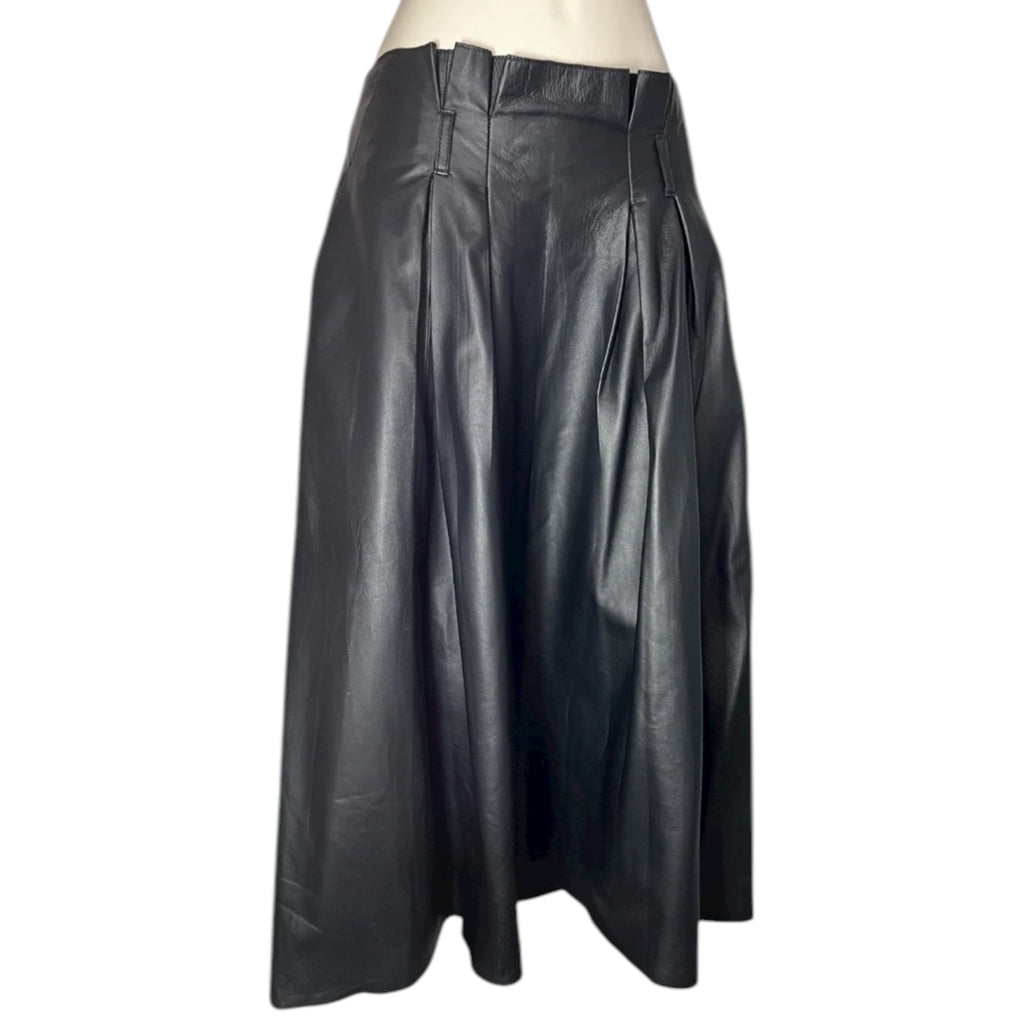 By Malene Birger Black Real Leather Pleated Midi Skirt – EU36