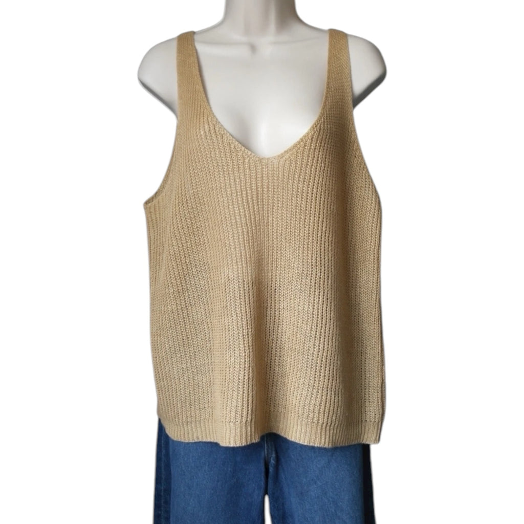 Nili Lotan “Nala” Linen Open-Knit Tank – Relaxed Sweater Top, L