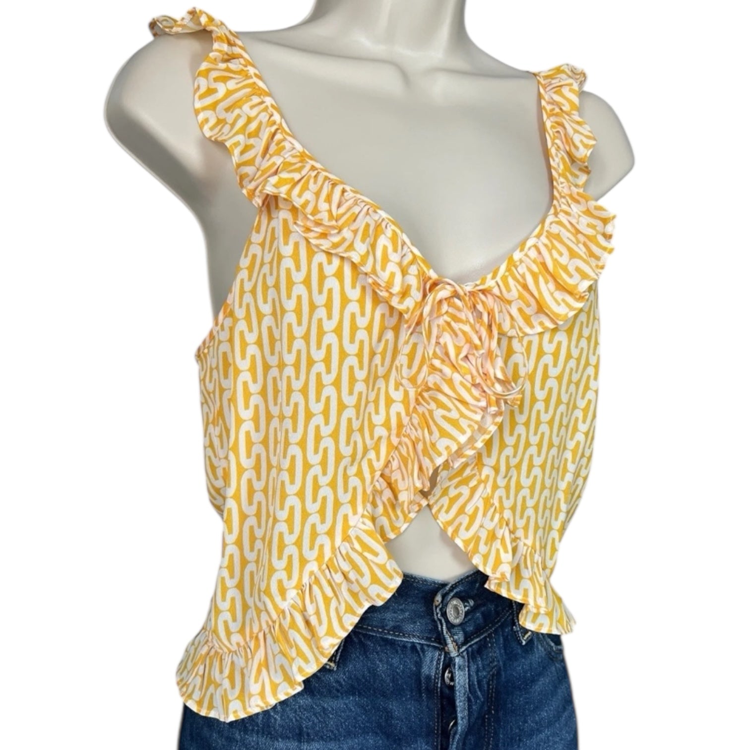 Paloma Blue Silk Ruffle Crop Top – S