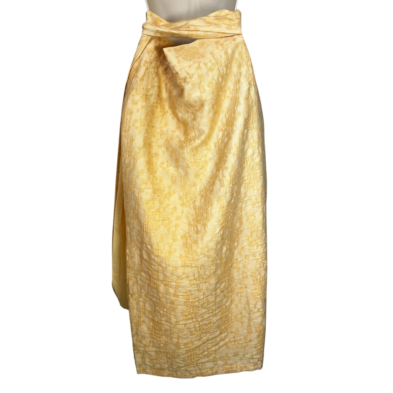 Usisi Sister Jasmine Wrap Skirt – Textured Linen Blend, Buttermilk Yellow Midi, Size S – pre-loved