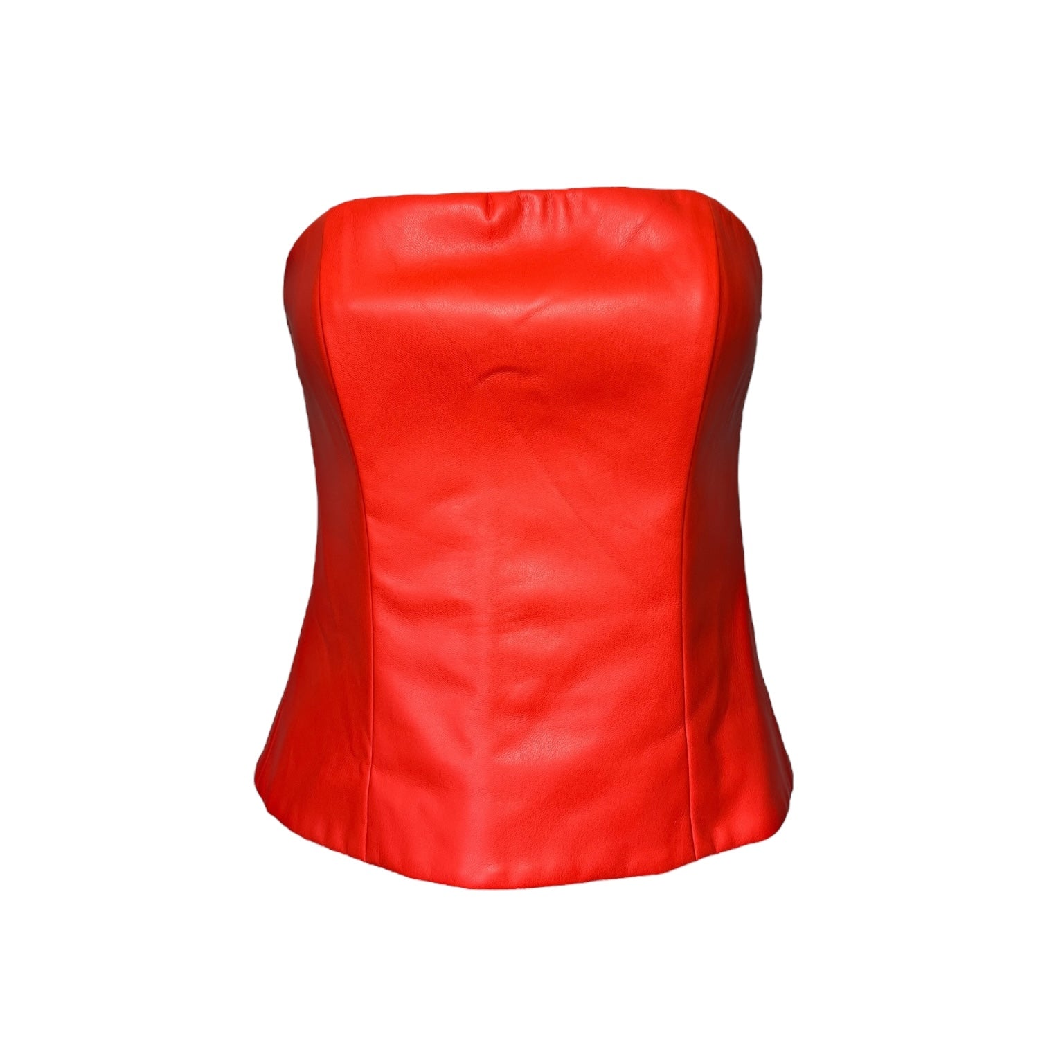 STAUD Cherry Red Vegan Leather Bustier Crop Top – US4 (UK8)
