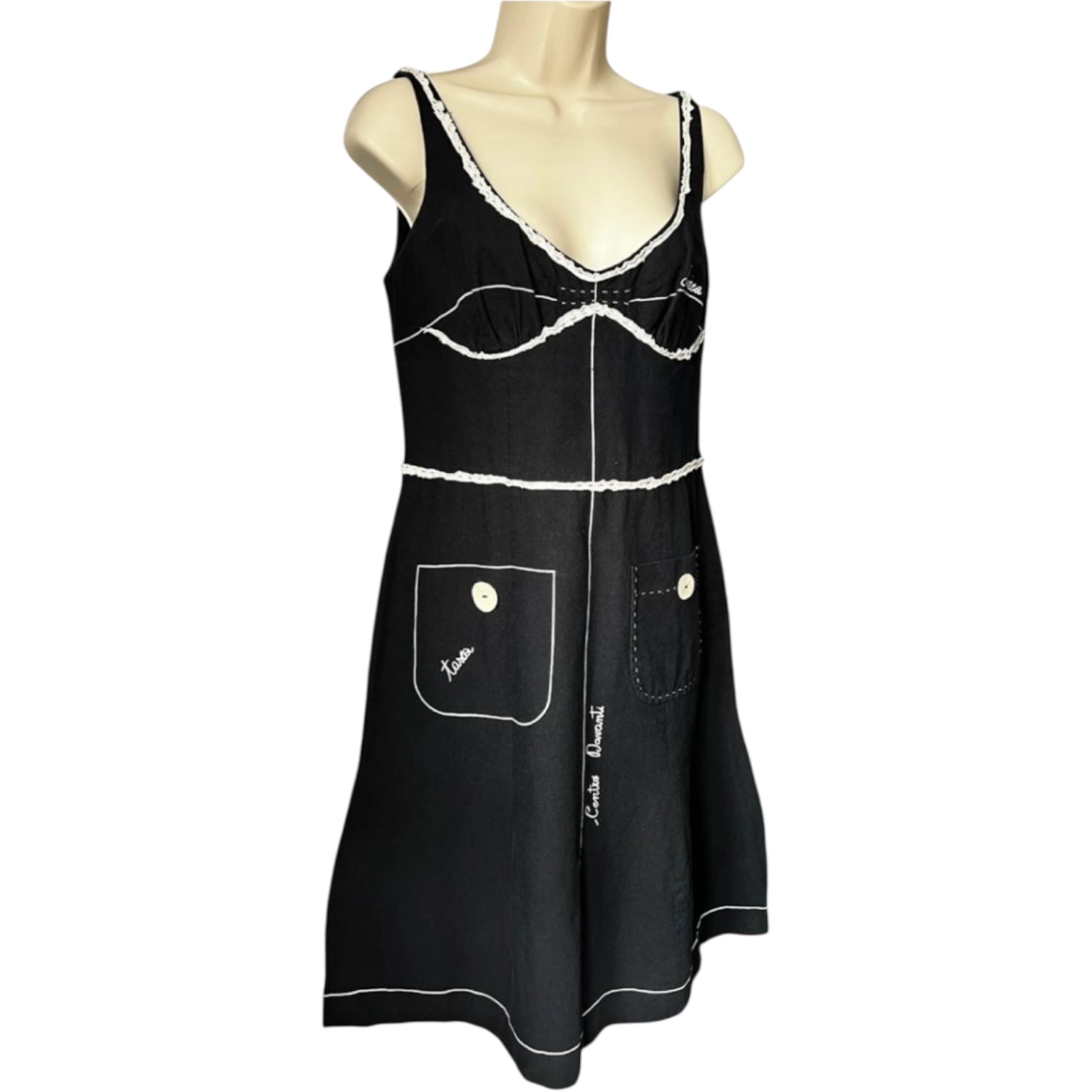 Vintage Moschino Sloper Linen Dress – Rare 90s Collectible, IT44 – pre-loved