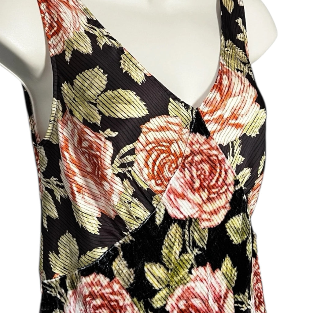 Paco Rabanne Sleeveless Velvet & Crepe Cami Top – Floral Print Blouse, FR36
