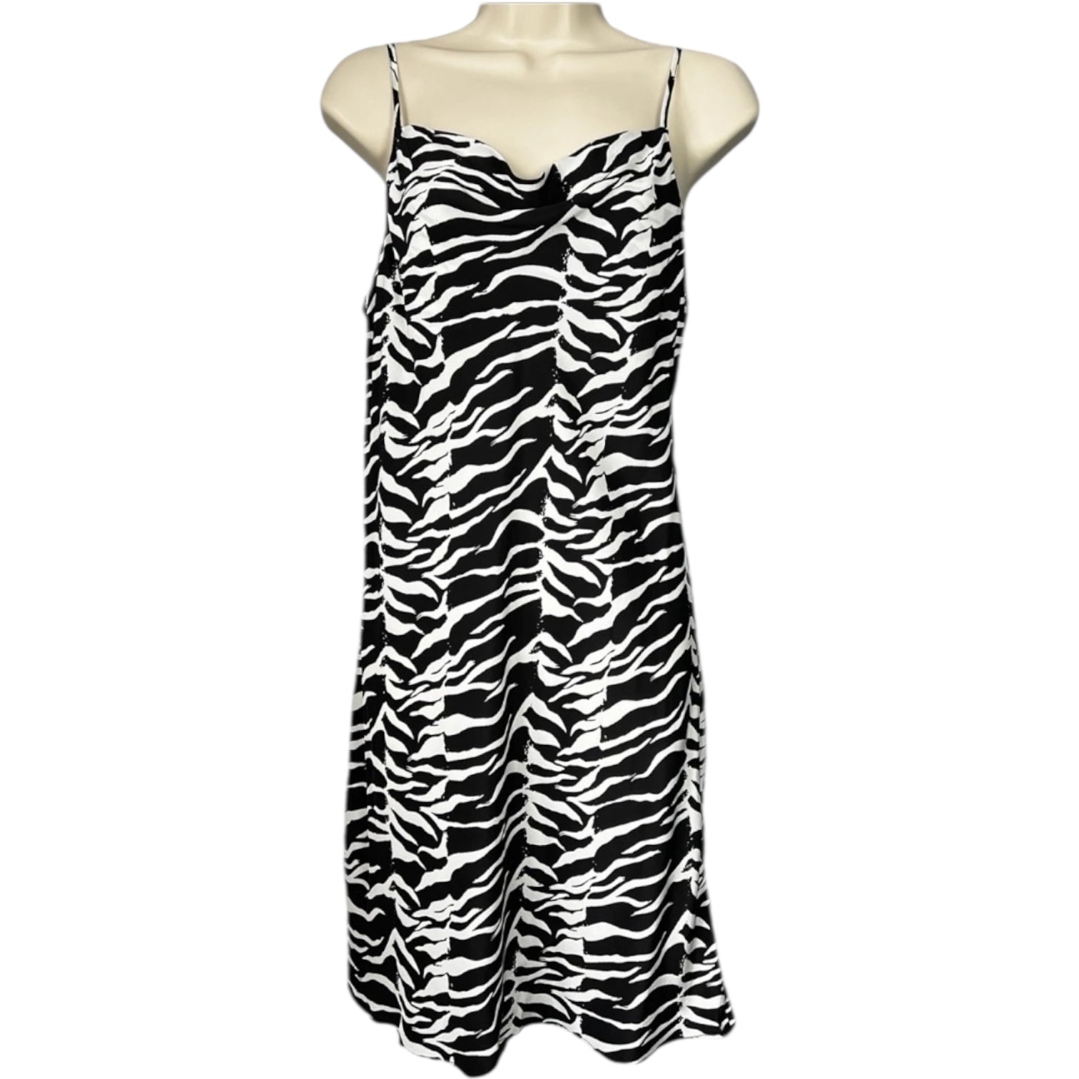 Rixo Zebra Print Silk Cowl Neck Slip Mini Dress - S