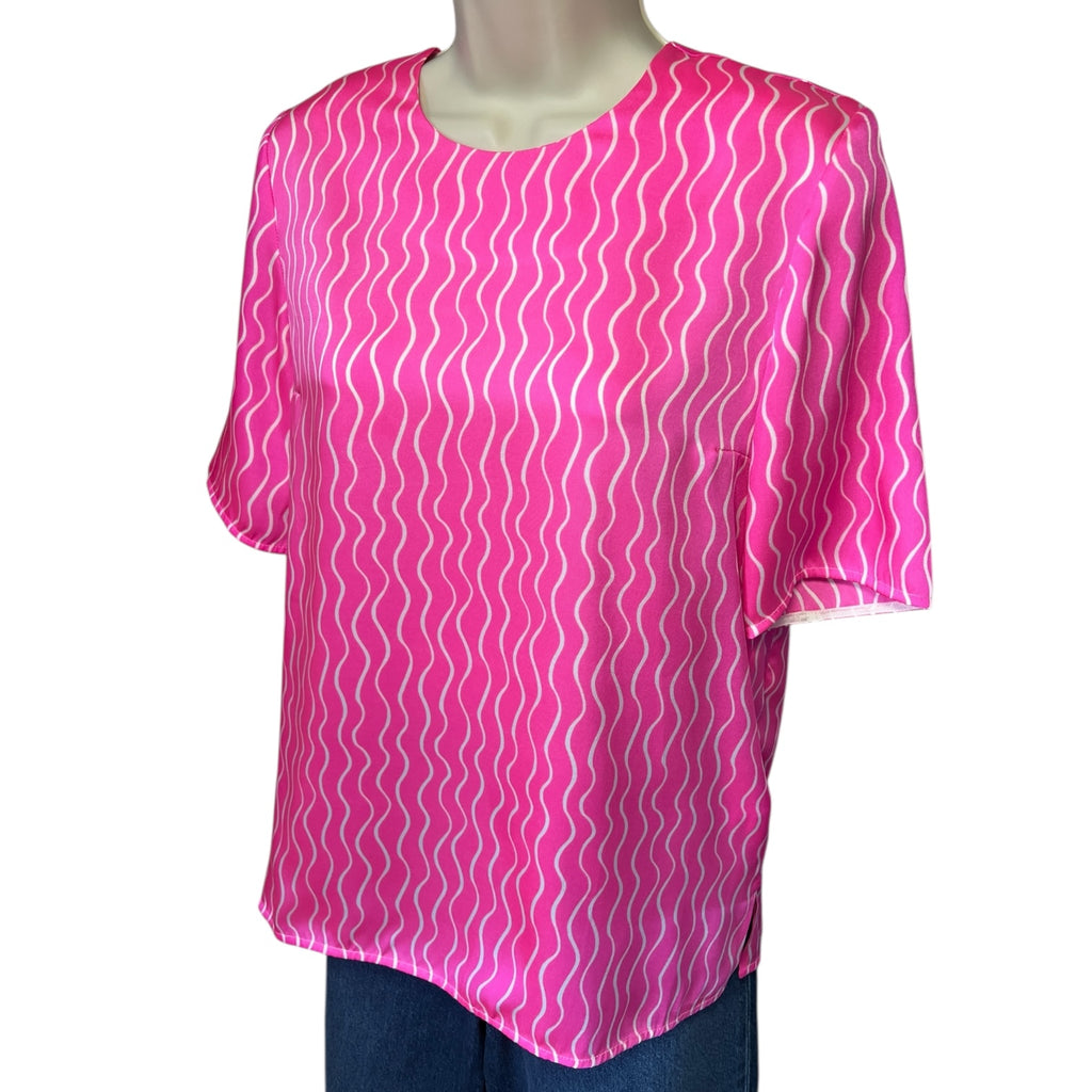 Victoria Beckham Pleated Back Blouse – Fuchsia Pink, Short Sleeve Top, UK8