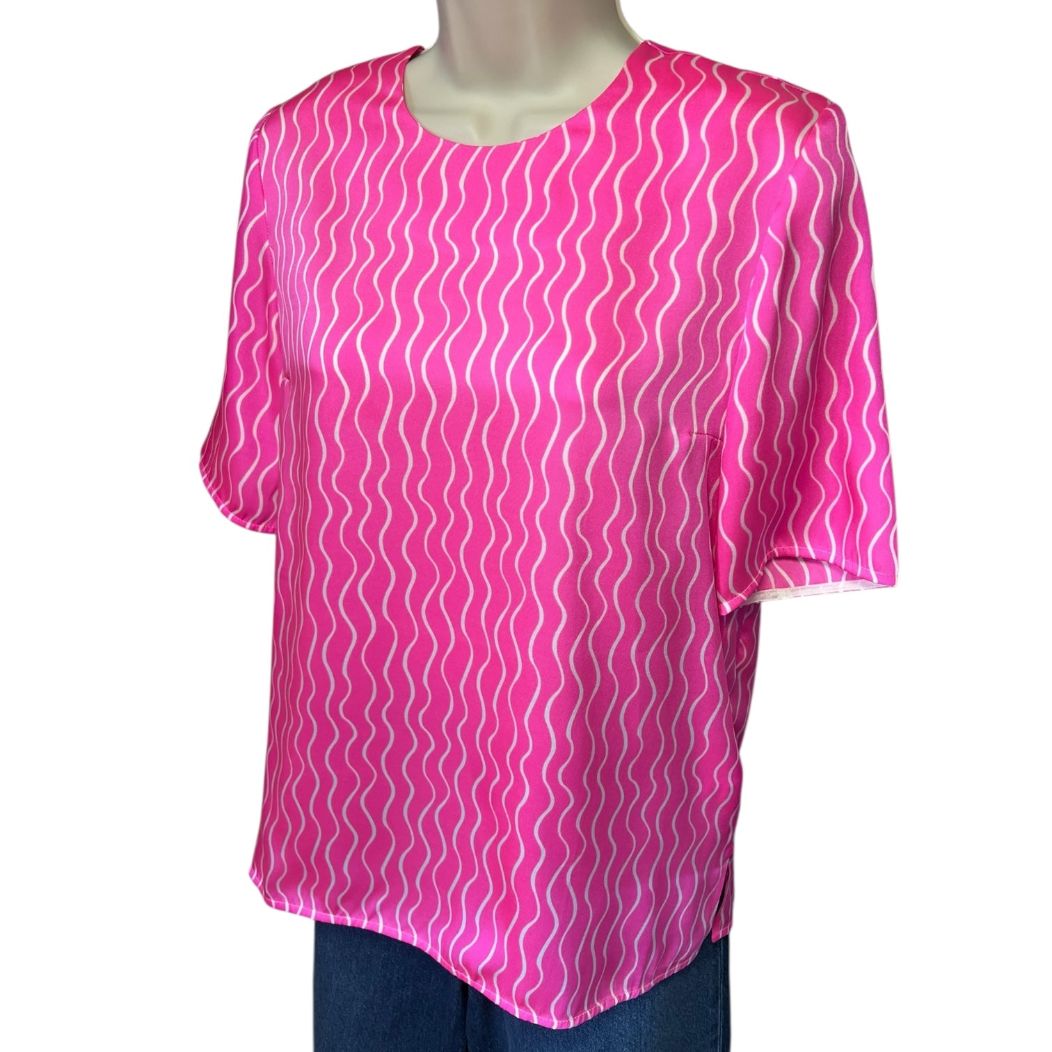 Victoria Beckham Pleated Back Blouse – Fuchsia Pink, Short Sleeve Top, UK8