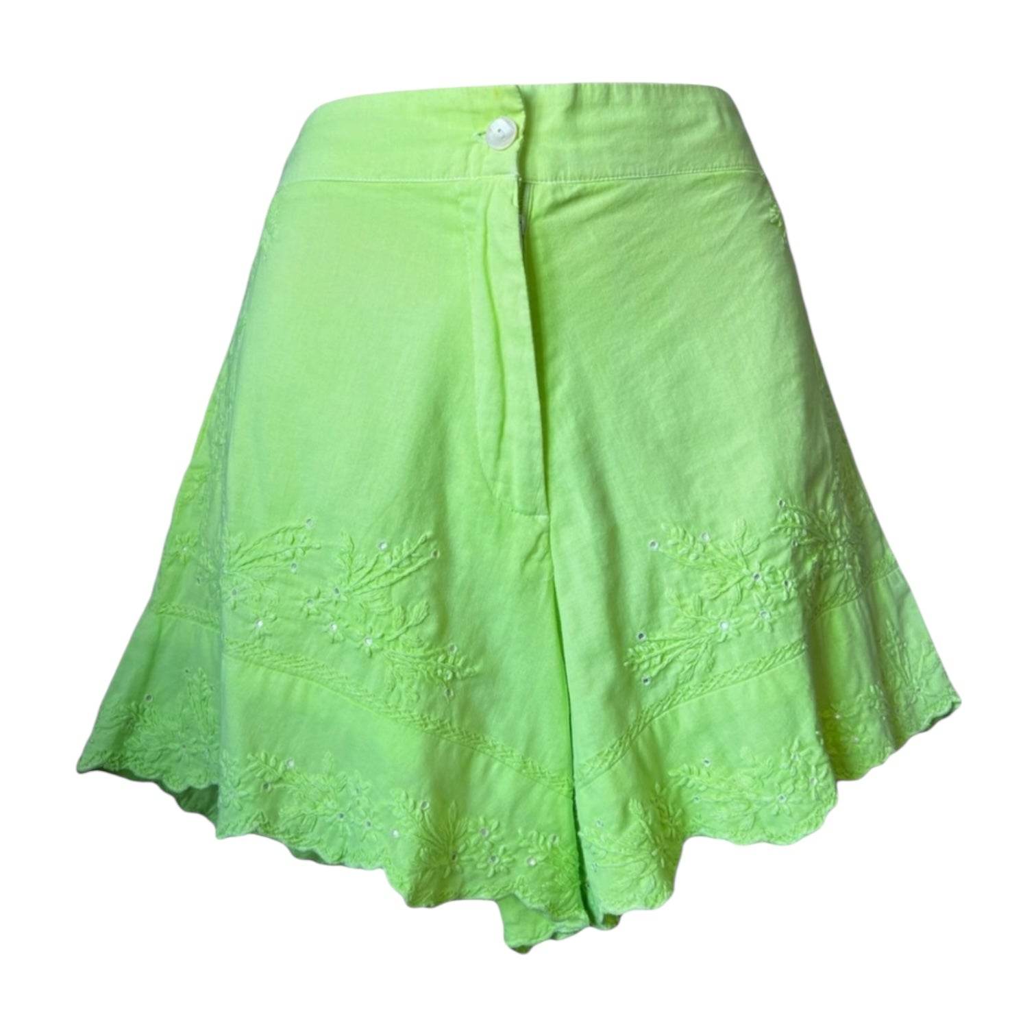 Juliet Dunn Embroidered Scalloped Mini Shorts – Neon Cotton, size 1 (UK8) – pre-loved