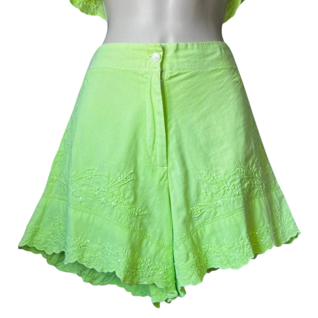 Juliet Dunn Embroidered Scalloped Mini Shorts – Neon Cotton, size 1 (UK8) – pre-loved