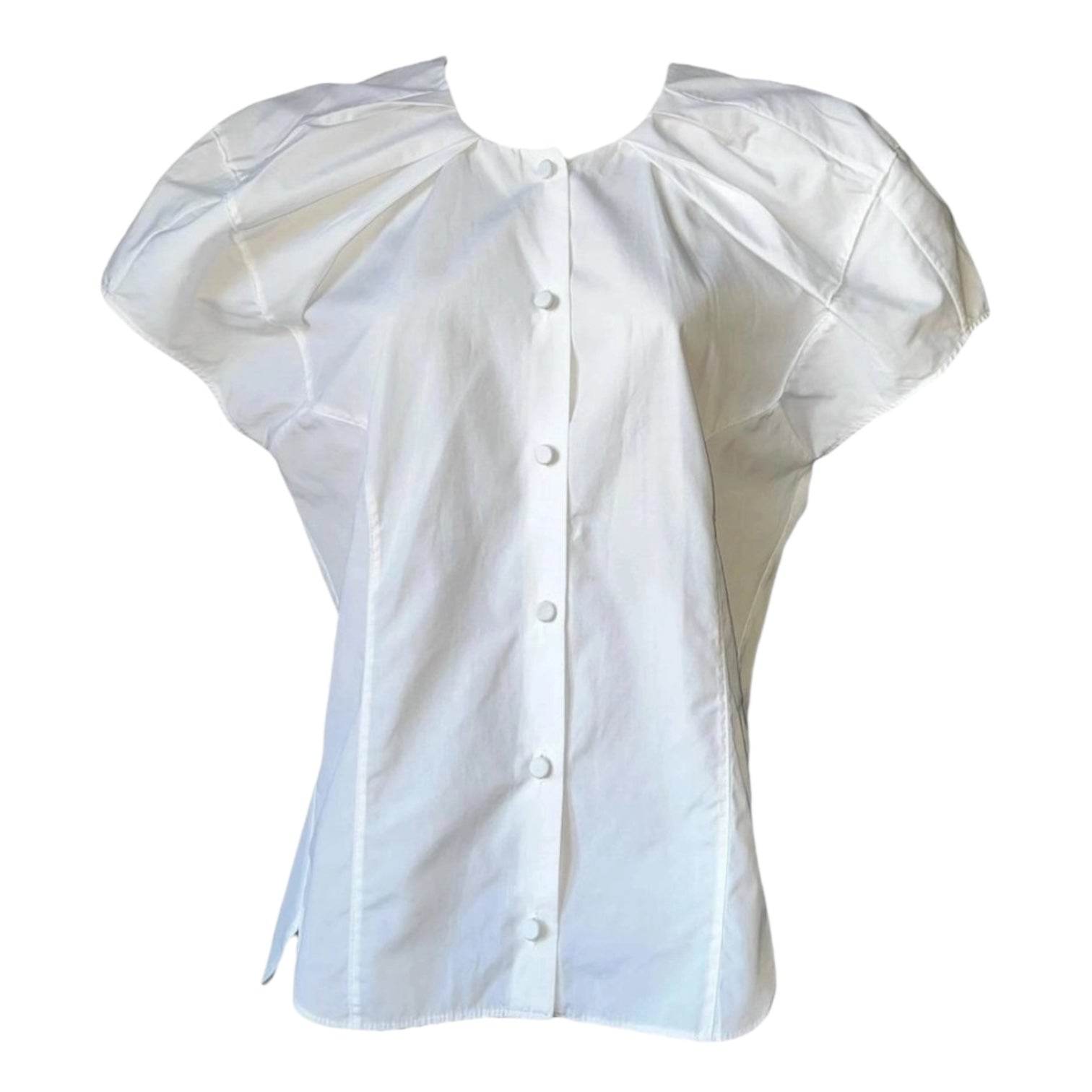 Khaite ‘Tanya’ Puff Sleeve Shirt – Cotton Poplin, Princess Seams, Size S – pre-loved