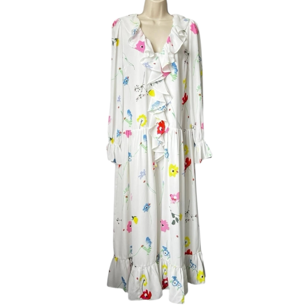 Olivia Rubin Chiffon Floral Midi Dress – Ruffle V-Neck, UK8