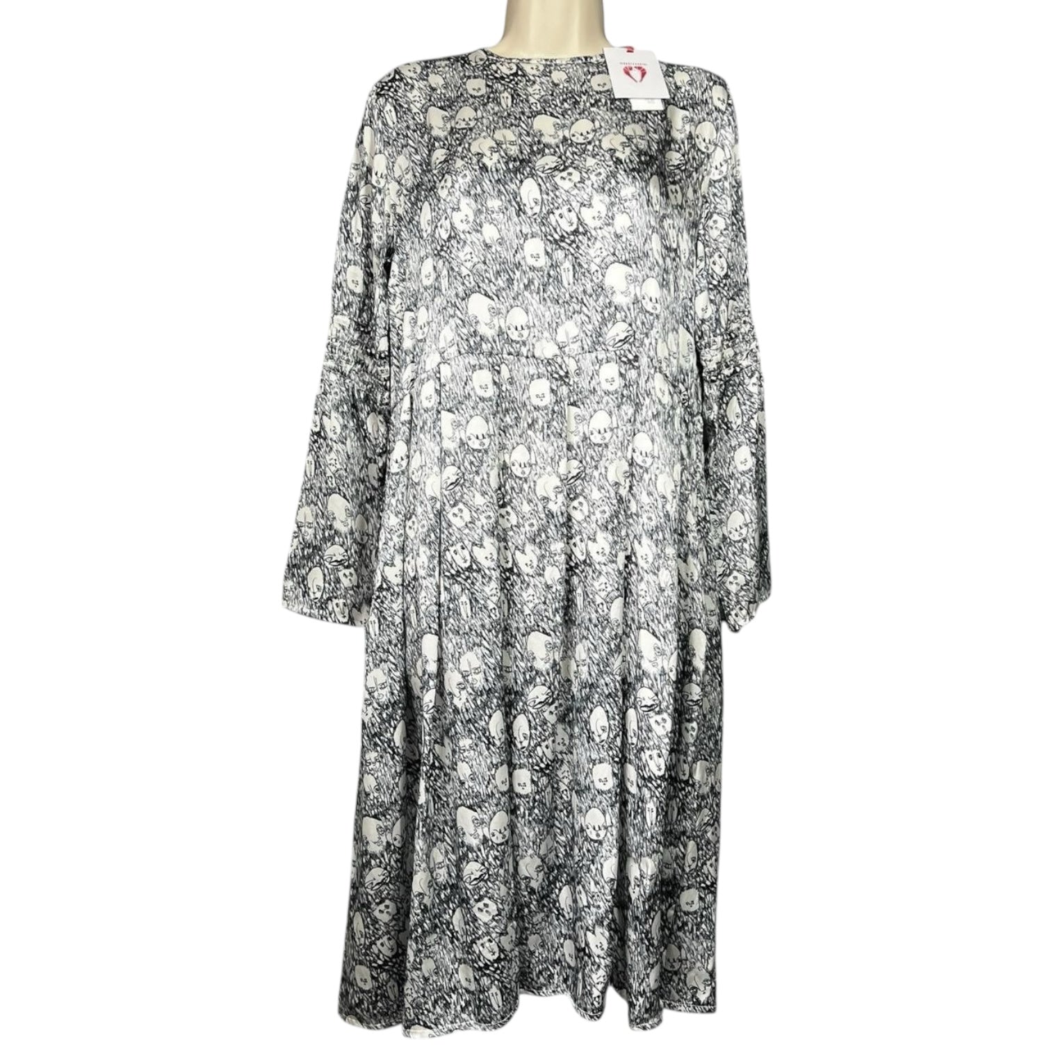 Shrimps Silk Pleated Dress – Retro Art Face Print, UK8