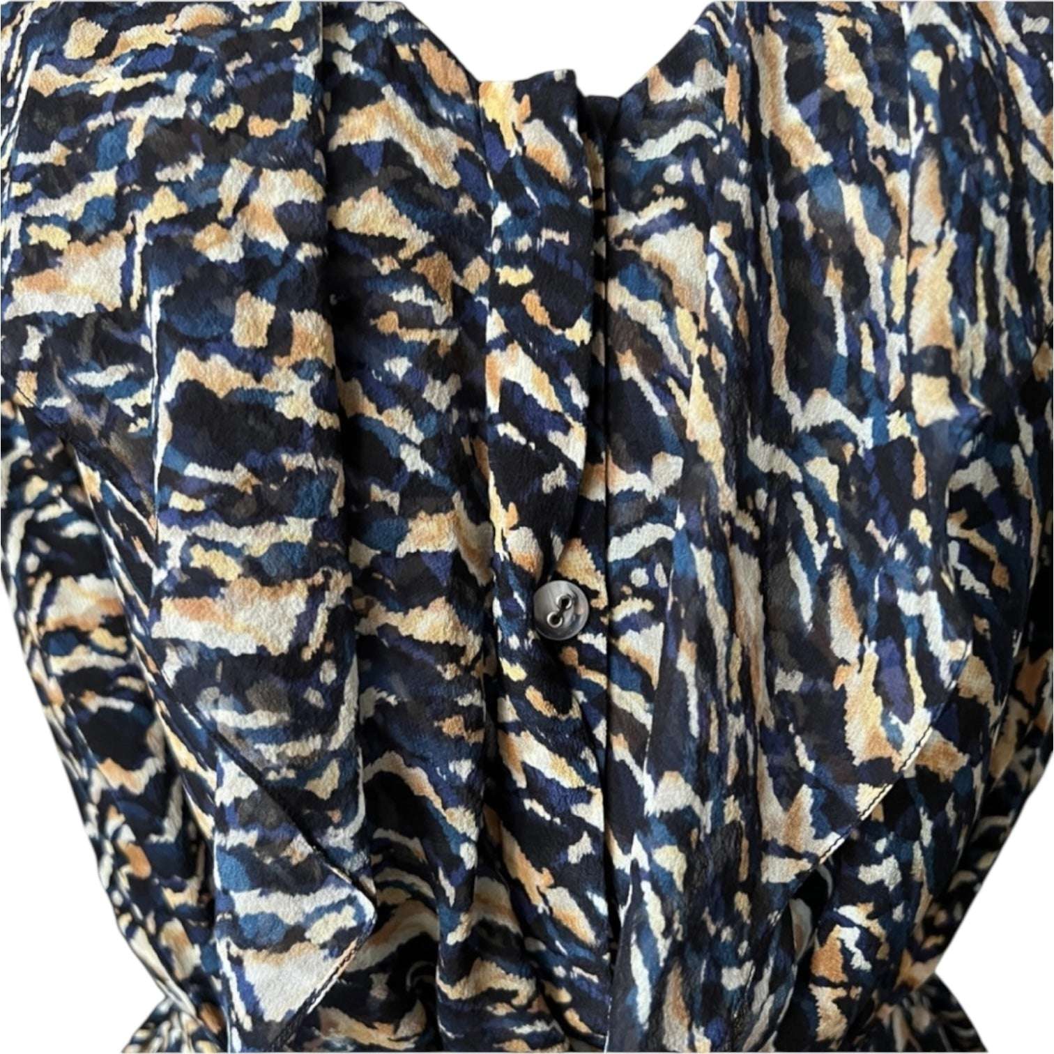 Saloni Silk Ruffle Button Mini Dress – Abstract Print, Belted, UK8 – pre-loved