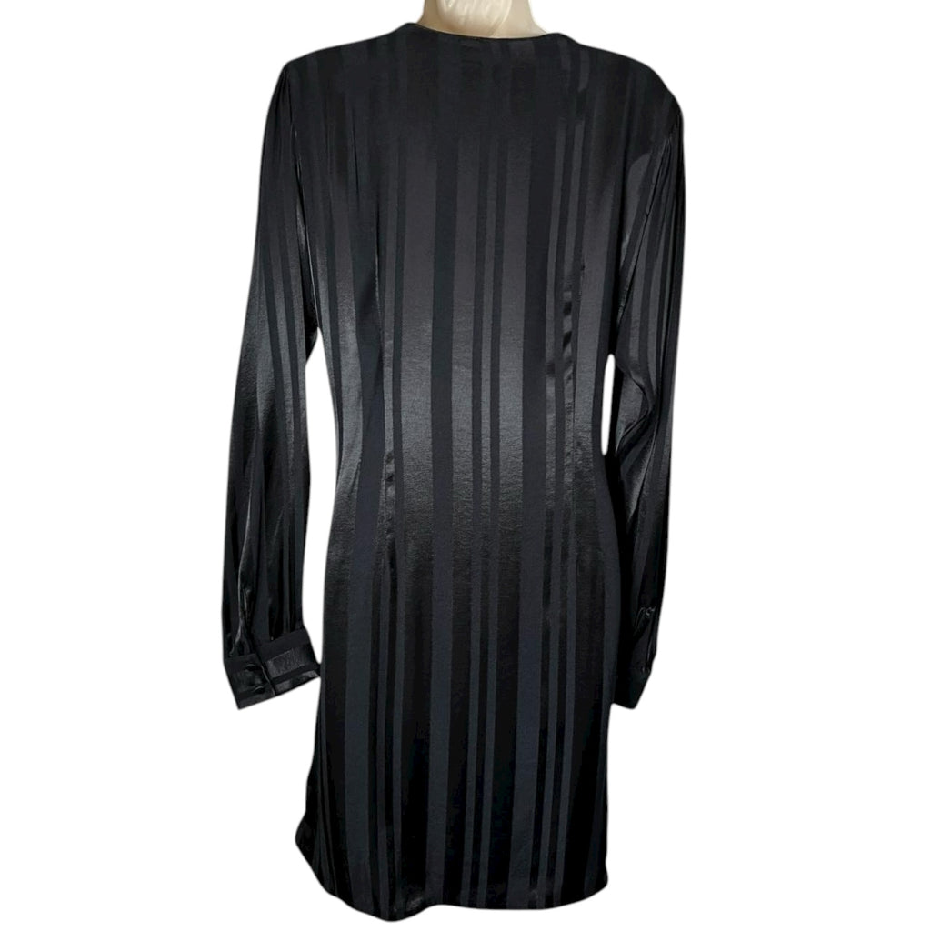 Anine Bing Black Satin-Jacquard Wrap Mini Dress – M