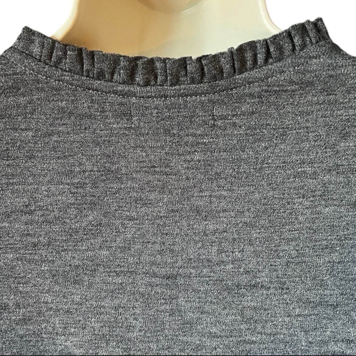 Burberry Wool Ruffle Short Sleeve Jumper – Melange Grey, Size L – pre-loved