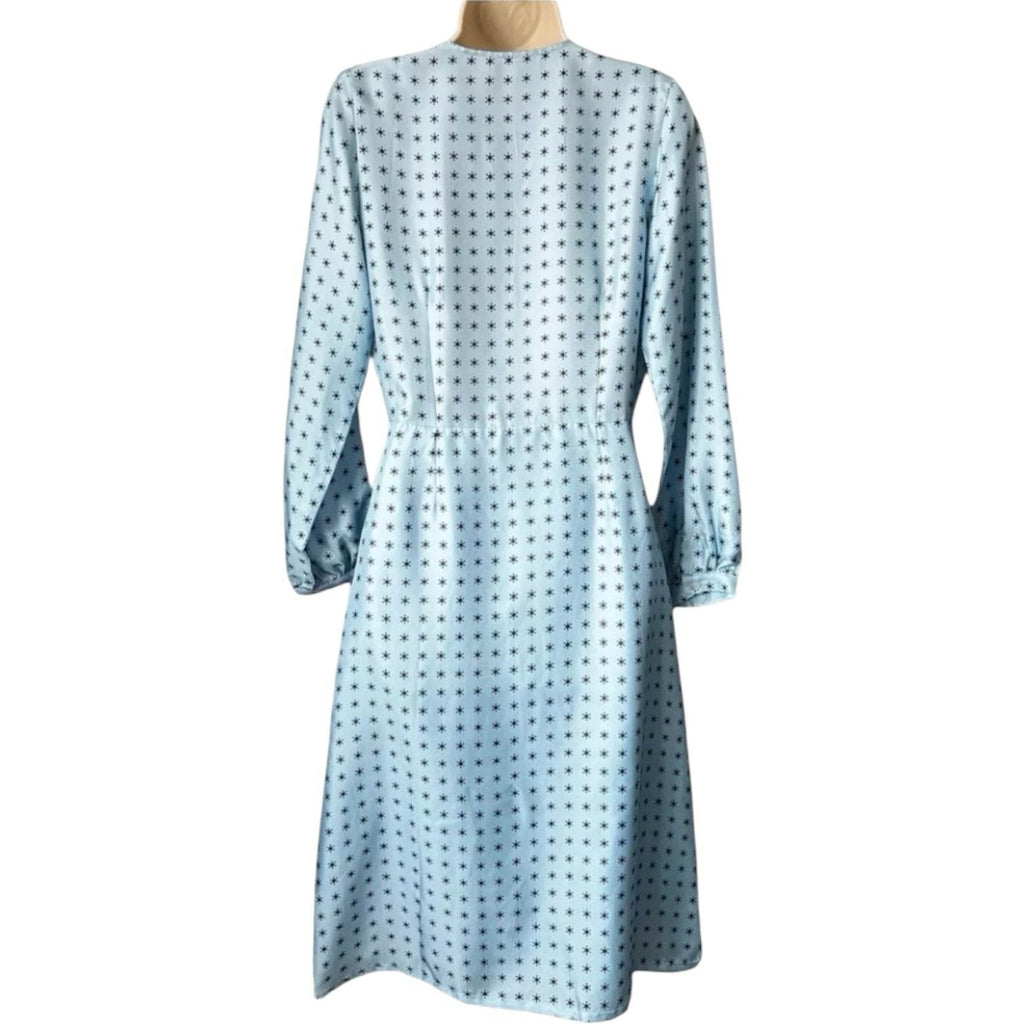 Lisou Silk Shirt Dress – Comet Print, Ruffle Trim, Blue, UK6 – pre-loved