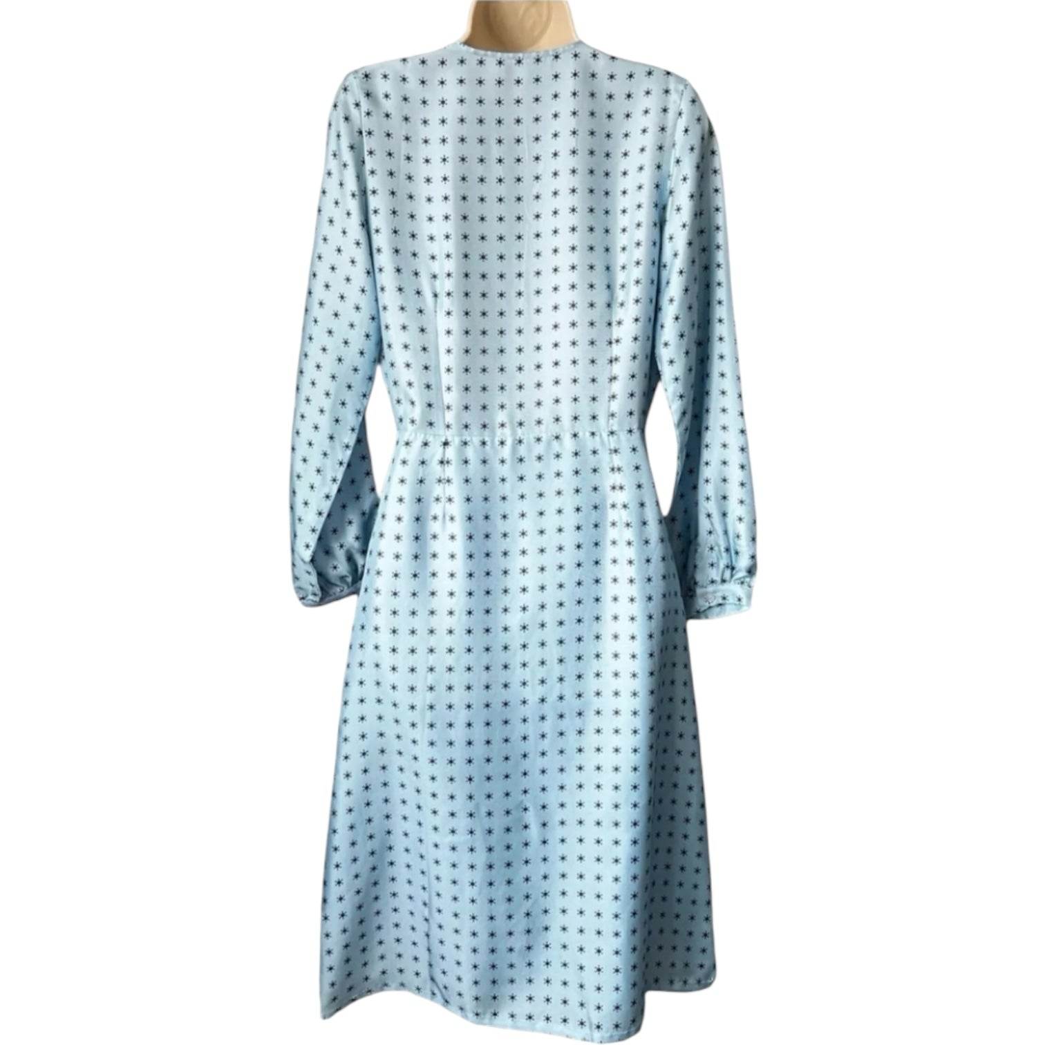 Lisou Silk Shirt Dress – Comet Print, Ruffle Trim, Blue, UK6 – pre-loved