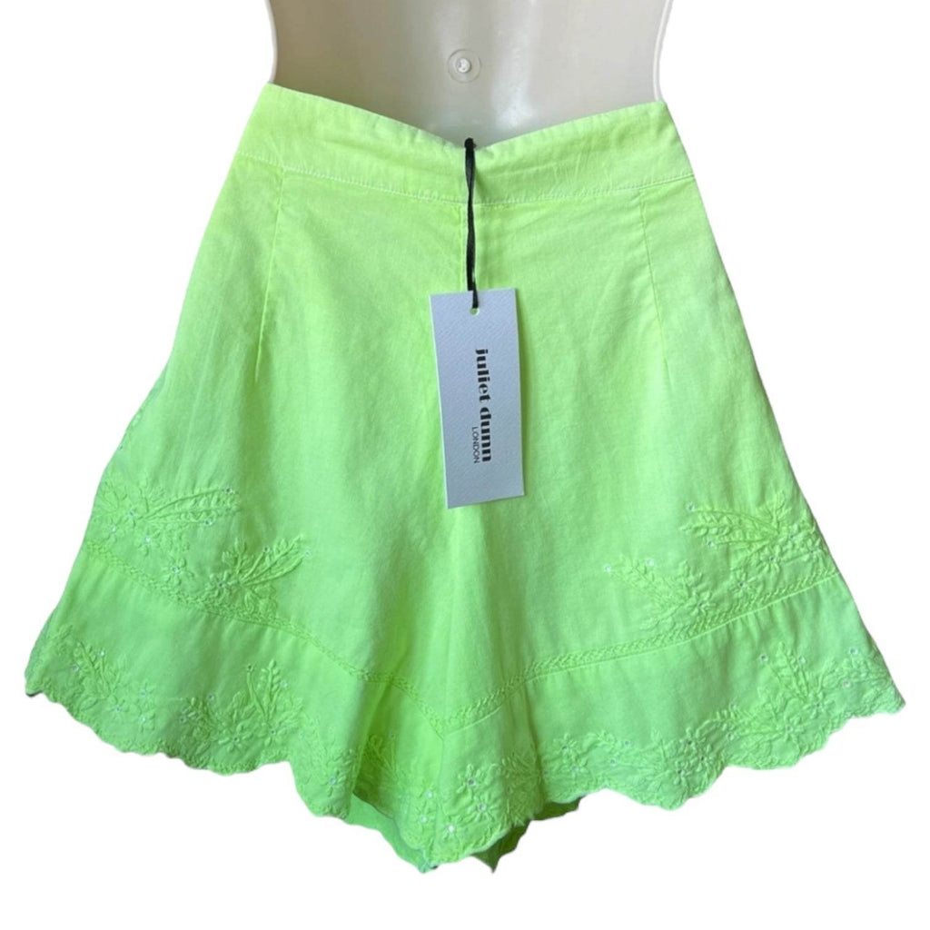 Juliet Dunn Embroidered Scalloped Mini Shorts – Neon Cotton, size 1 (UK8) – pre-loved
