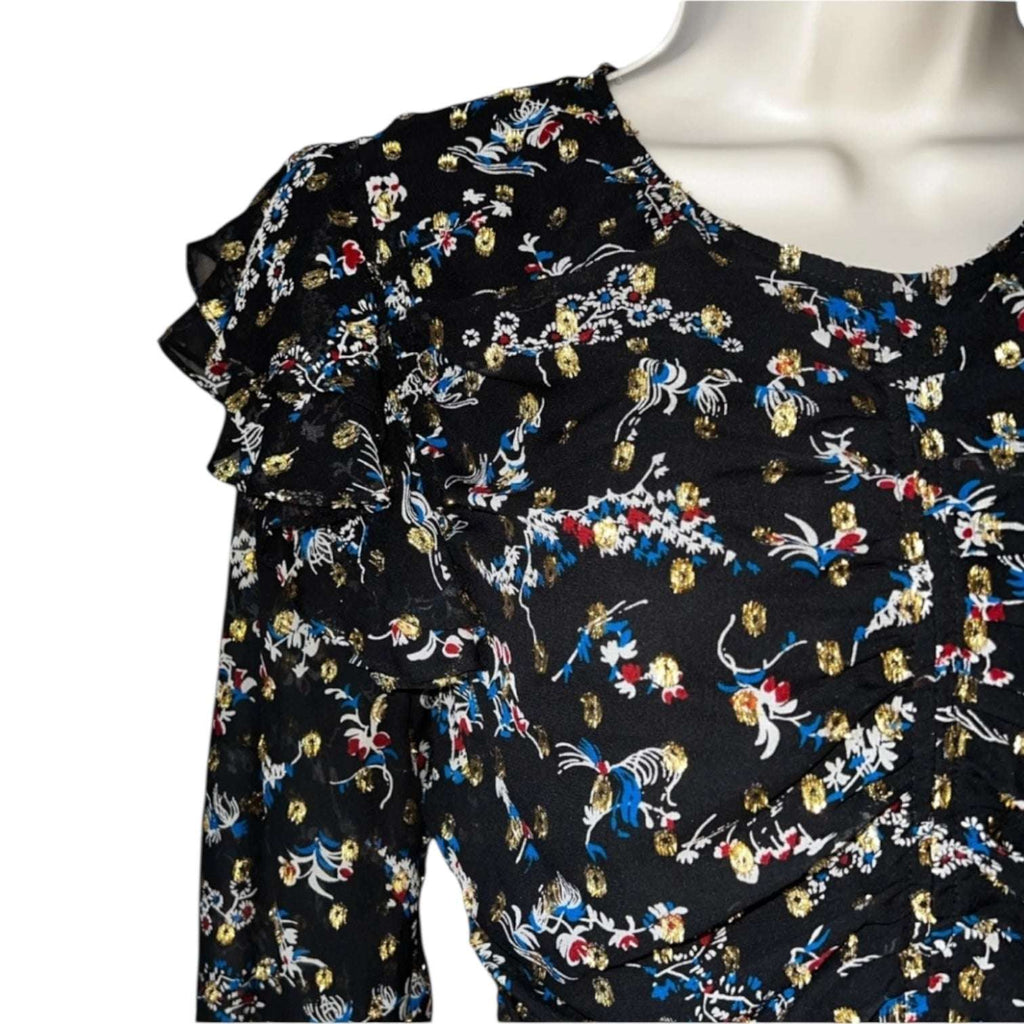 Veronica Beard Ruched Metallic Floral Dress – Mini, US4 – pre-loved