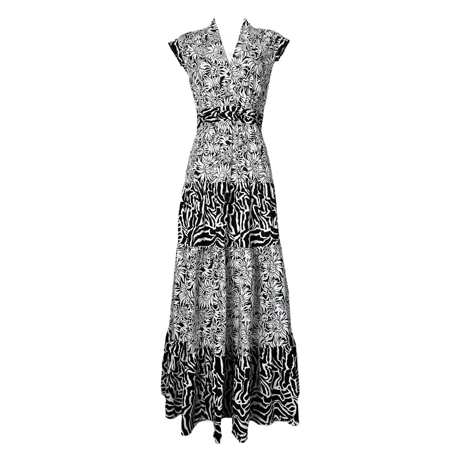 DVF Floral Tiered Maxi Dress – Pompom Zebra Print, US6 – pre-loved