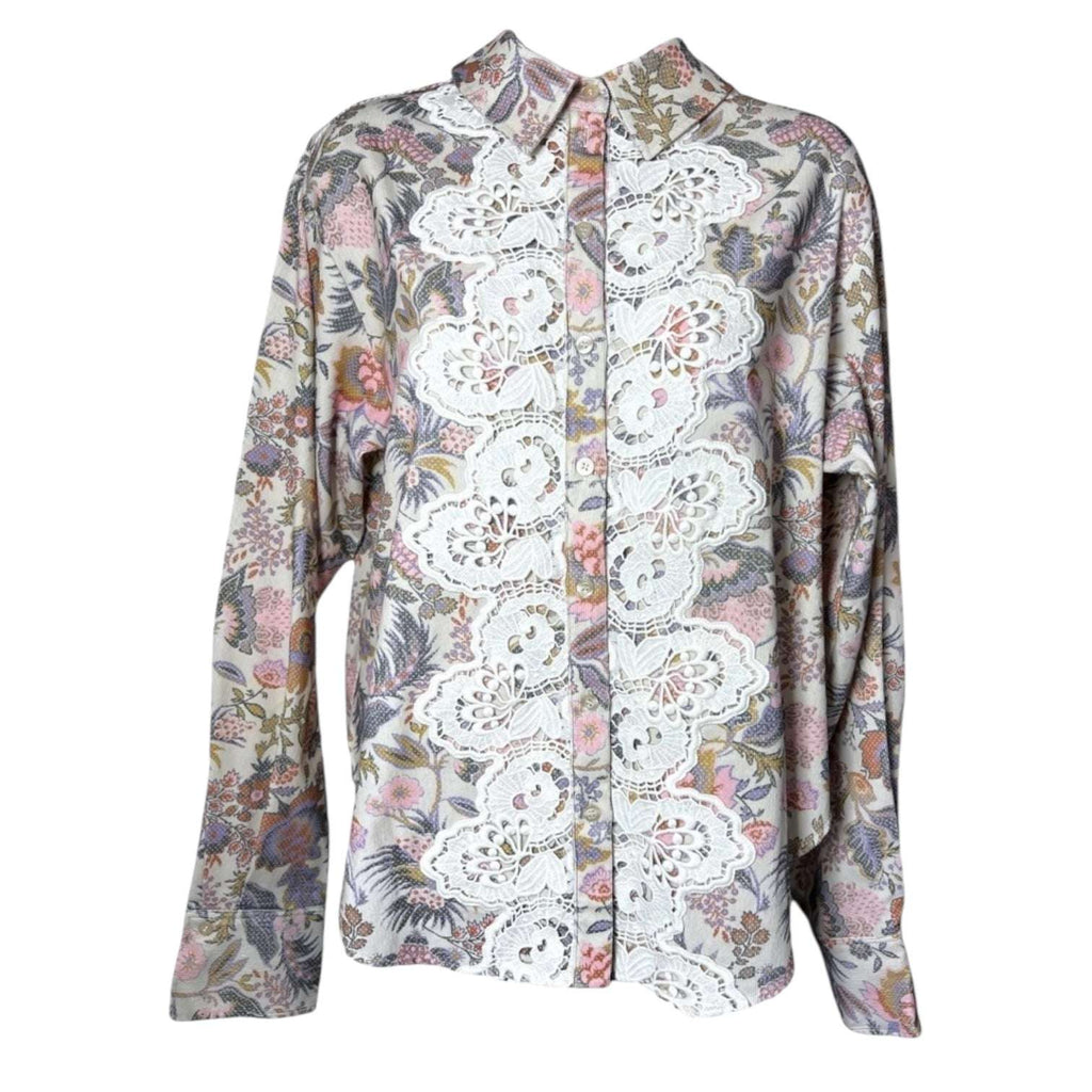 See By Chloé Floral Corduroy Shirt – Lace Trim, Balloon Sleeves, FR38 – pre-loved