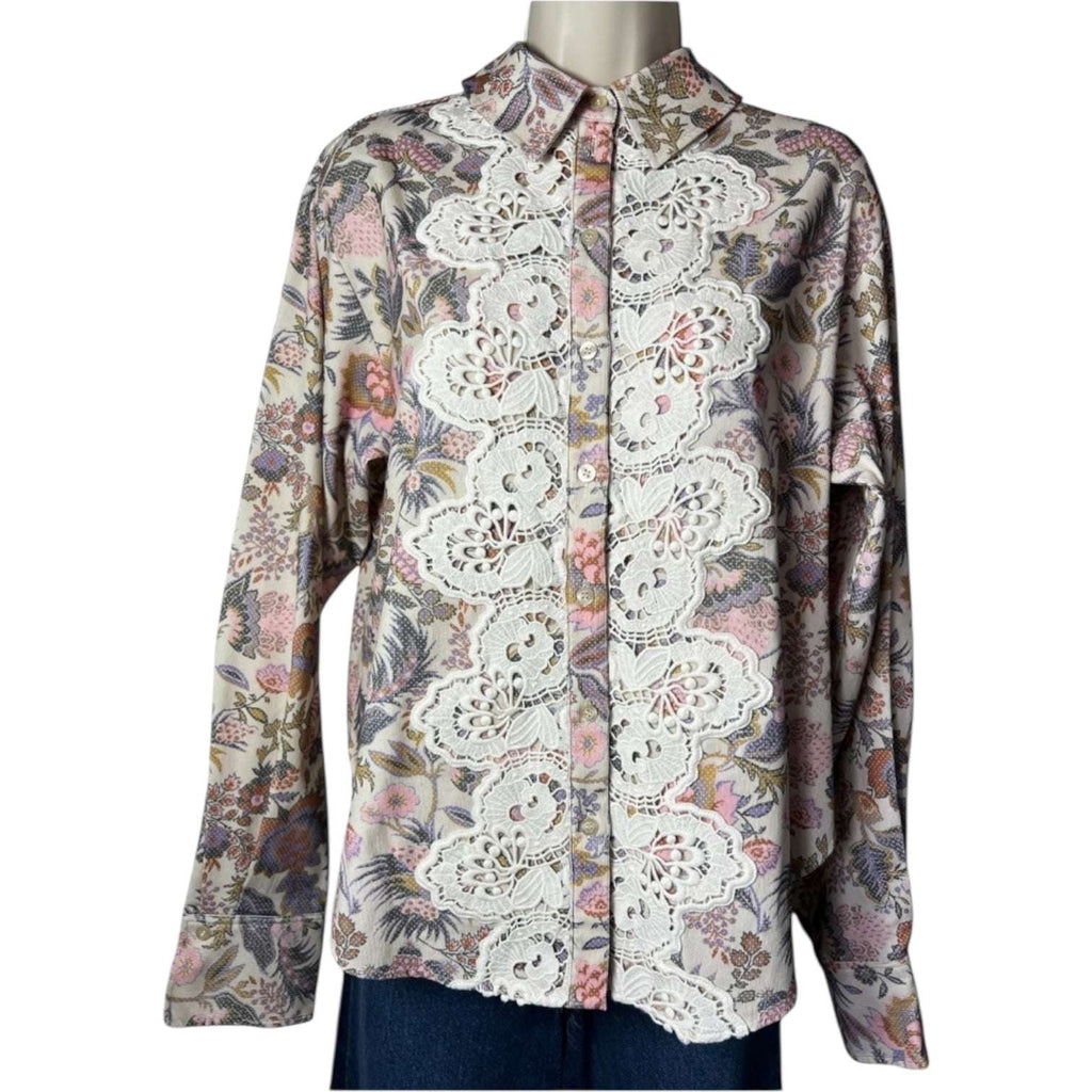 See By Chloé Floral Corduroy Shirt – Lace Trim, Balloon Sleeves, FR38 – pre-loved