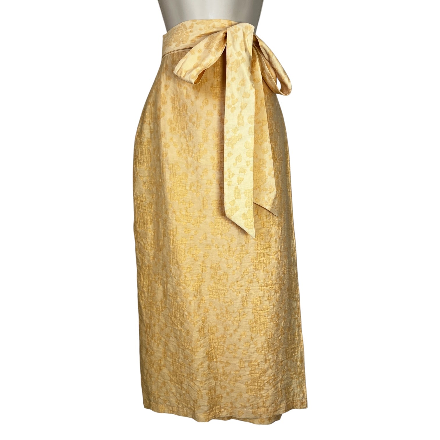 Usisi Sister Jasmine Wrap Skirt – Textured Linen Blend, Buttermilk Yellow Midi, Size S – pre-loved