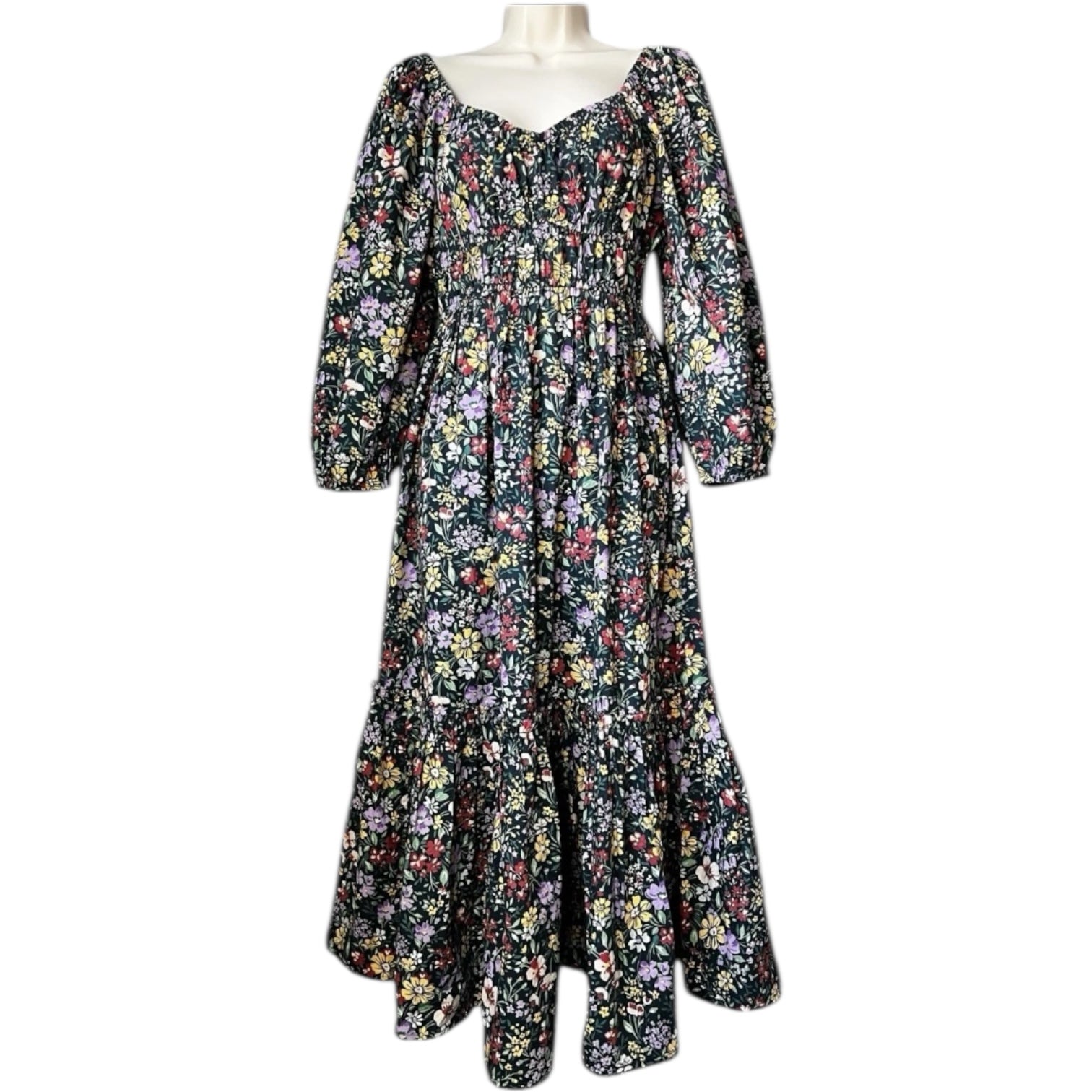 Pink City Prints Prairie Tiered Sweetheart Midi Dress – Cotton, XS