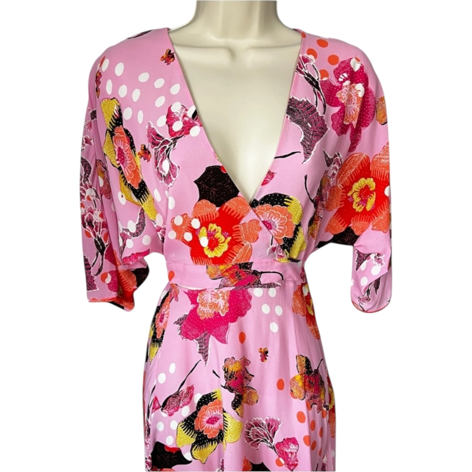 Diane von Furstenberg Eloise Silk-Viscose Crepe Wrap Midi Dress – Floral, Size XS – pre-loved