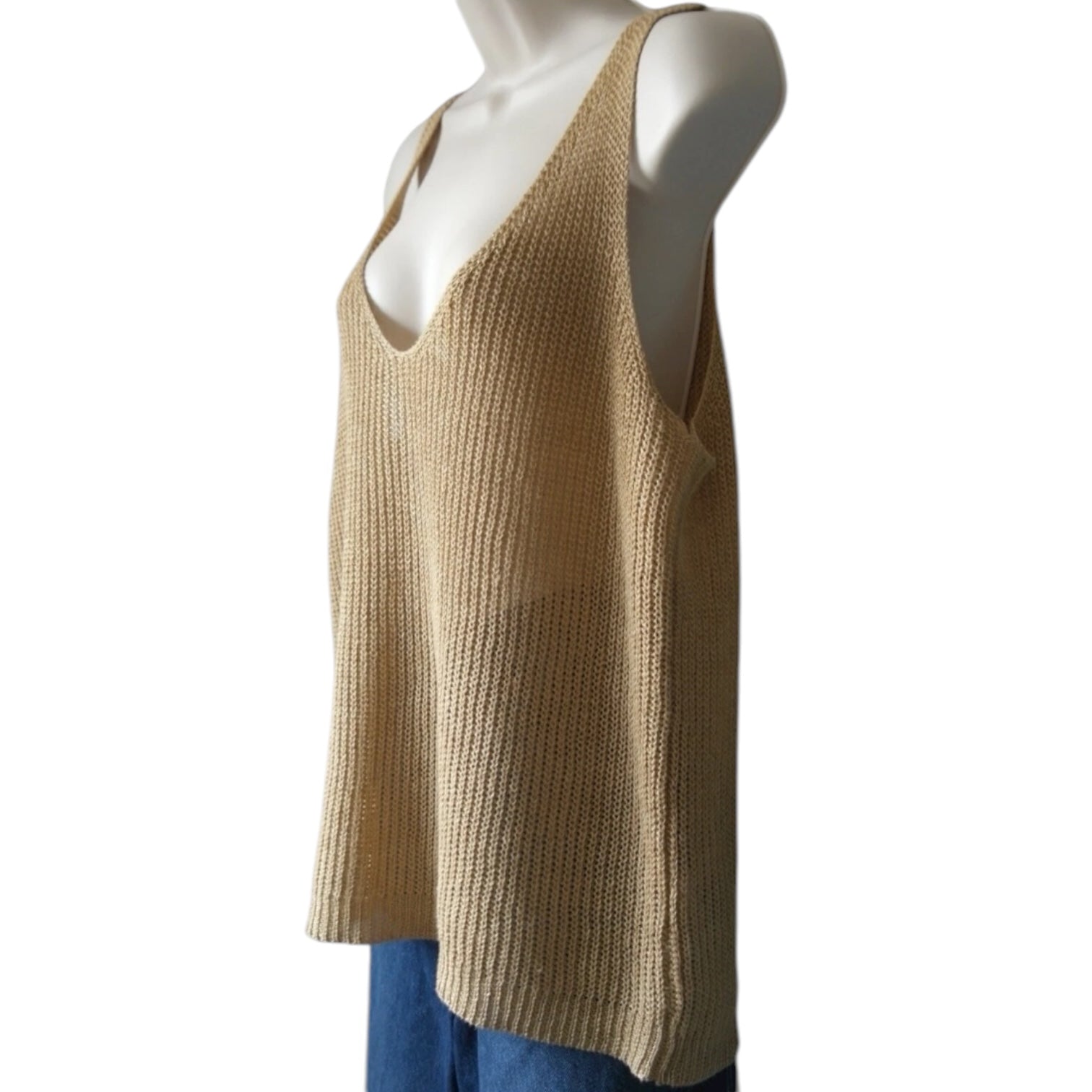 Nili Lotan “Nala” Linen Open-Knit Tank – Relaxed Sweater Top, L