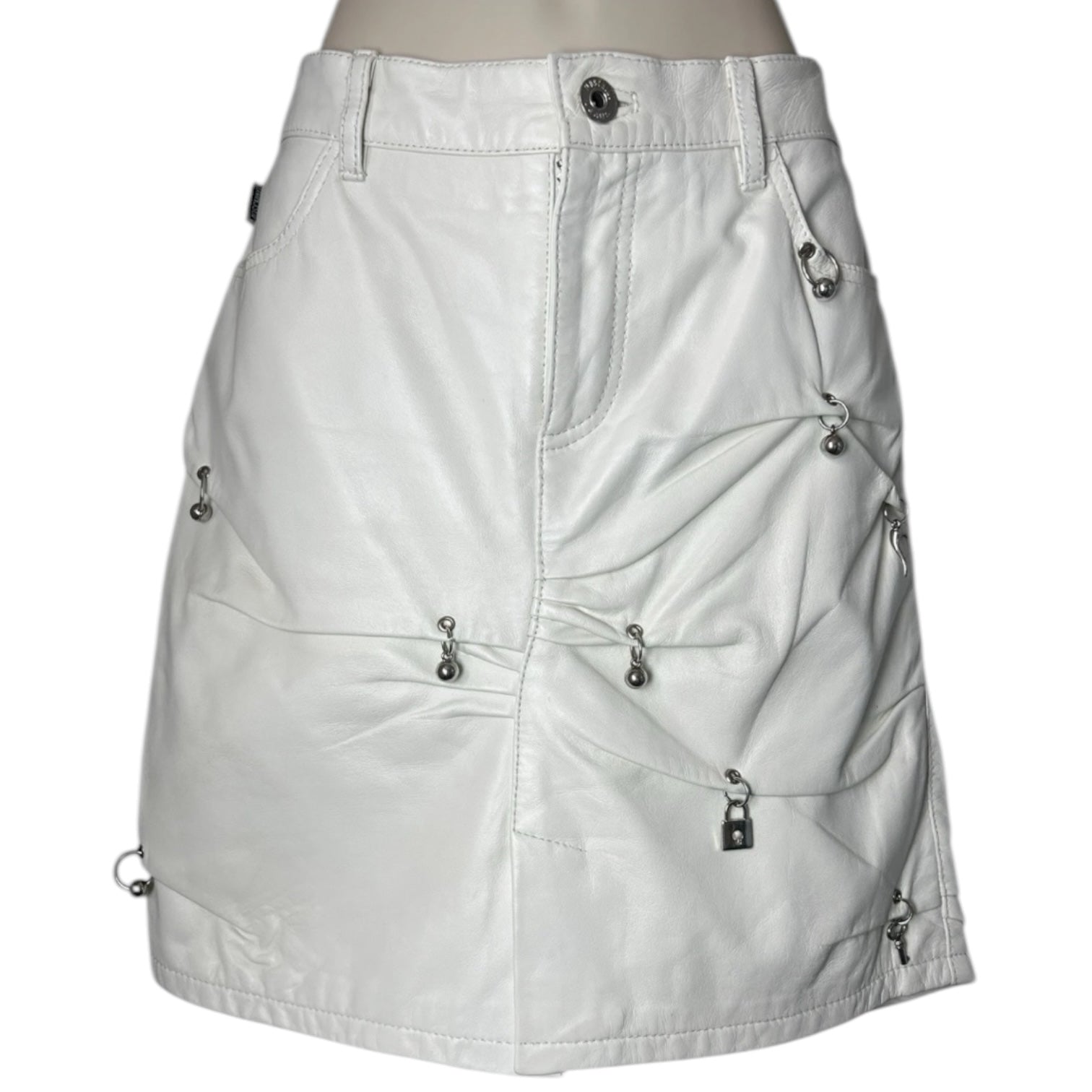 Vintage Moschino Leather Piercing Mini Skirt – White, UK10