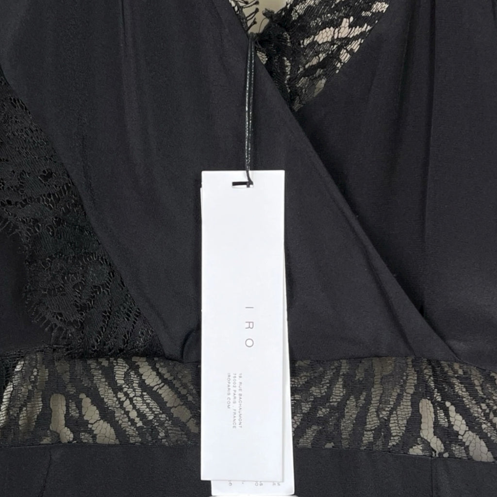 IRO Paris Silk One-Shoulder Lace Slip Mini Dress – Black, FR40