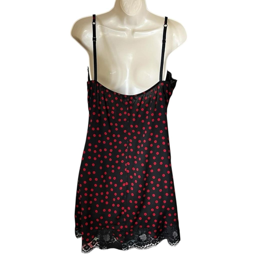 Dolce & Gabbana Polka Dot Lace Trim Silk Slip Mini Dress – Black/Red, L