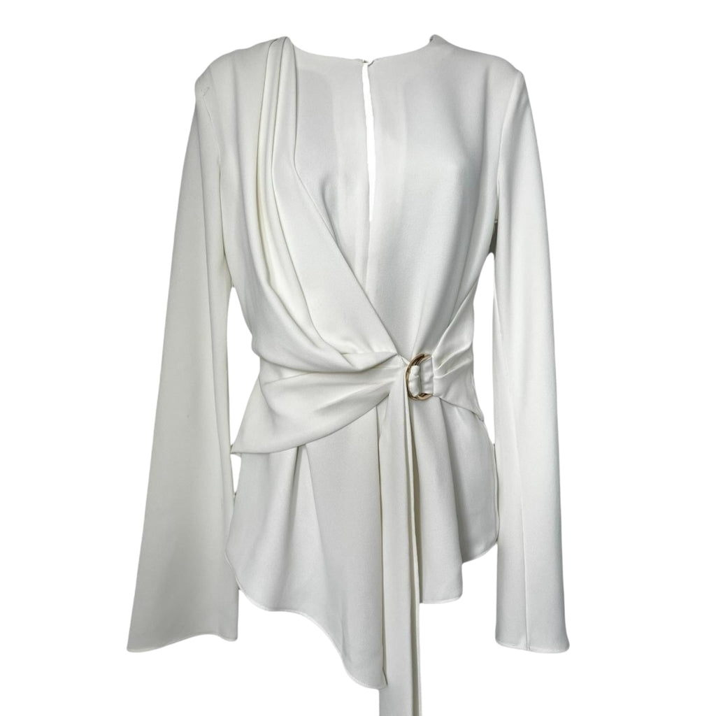 Acler Kerrison Ivory Drape Asymmetric Belted Blouse - UK8