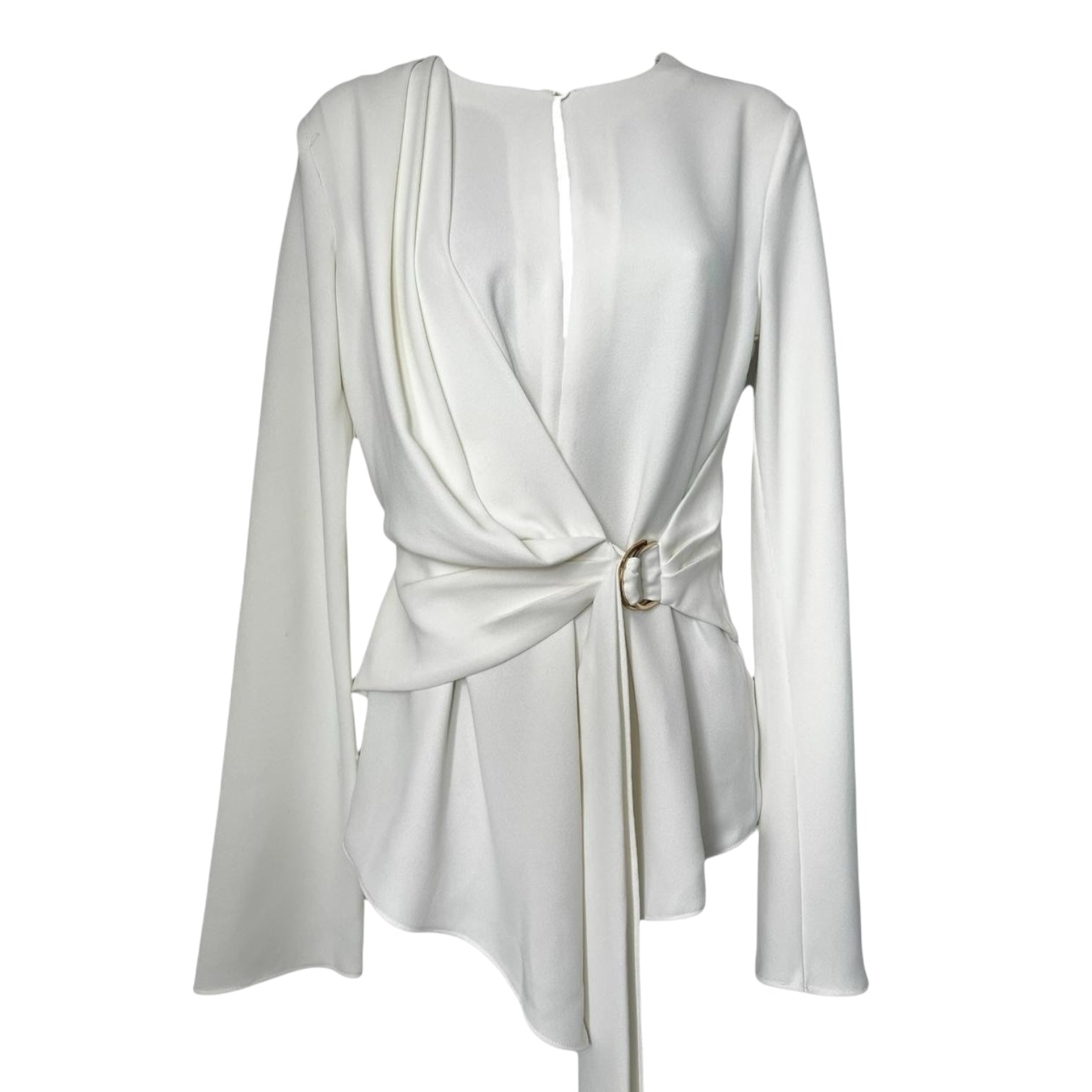 Acler Kerrison Ivory Drape Asymmetric Belted Blouse - UK8