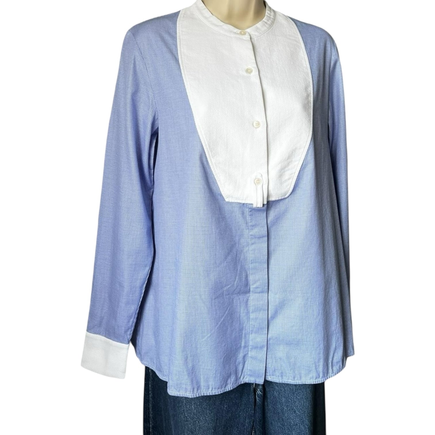 Stella McCartney Houndstooth Cotton Button Shirt – Retro Bib Front Wrap-Back, IT38