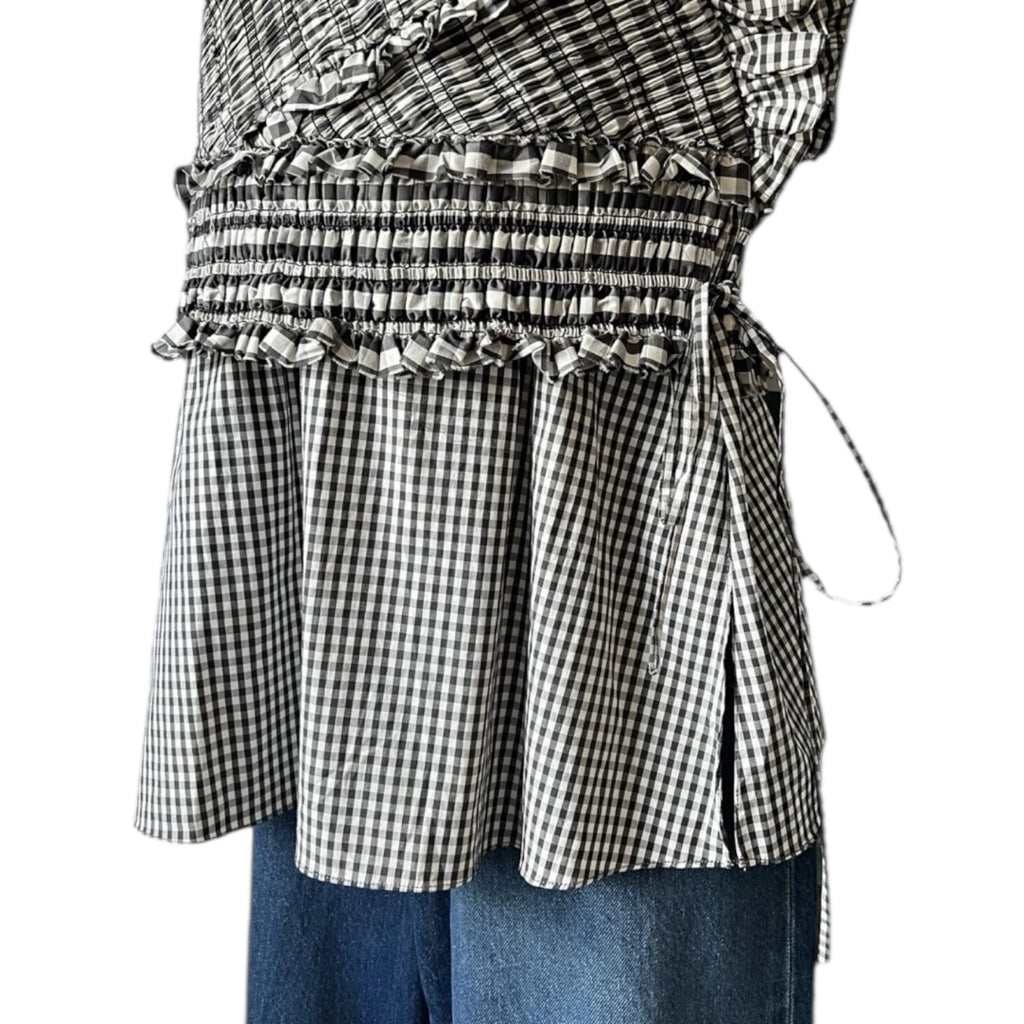 3.1 Phillip Lim Gingham Ruffle Peplum Sleeveless Top – US4
