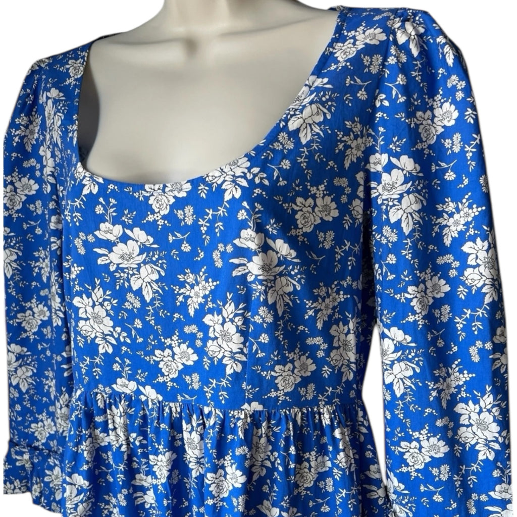 Pink City Prints Carys Prairie Midi Dress – Royal Blue Bouquet Floral, S