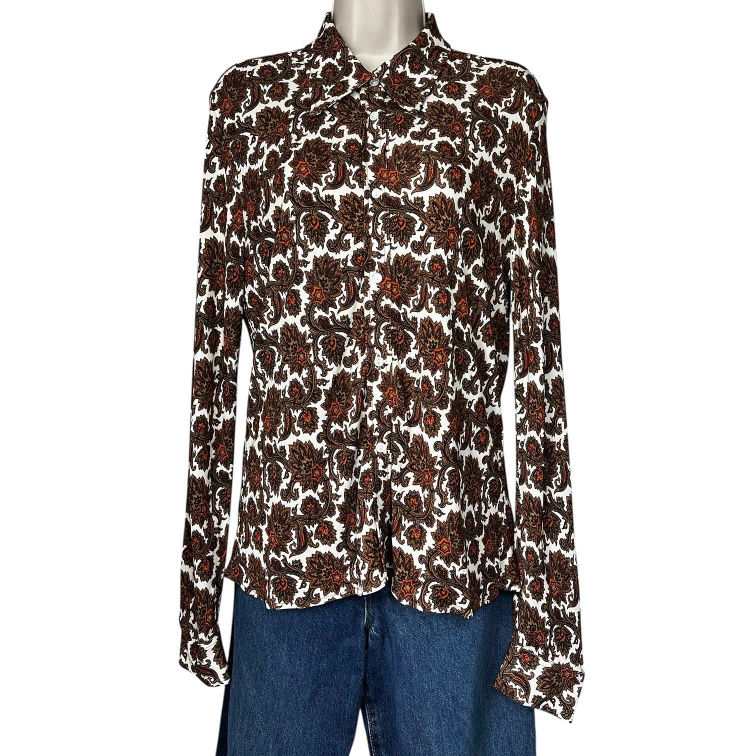 Nili Lotan Celestine Jersey Shirt – Paisley Tapestry Print, Size L – pre-loved