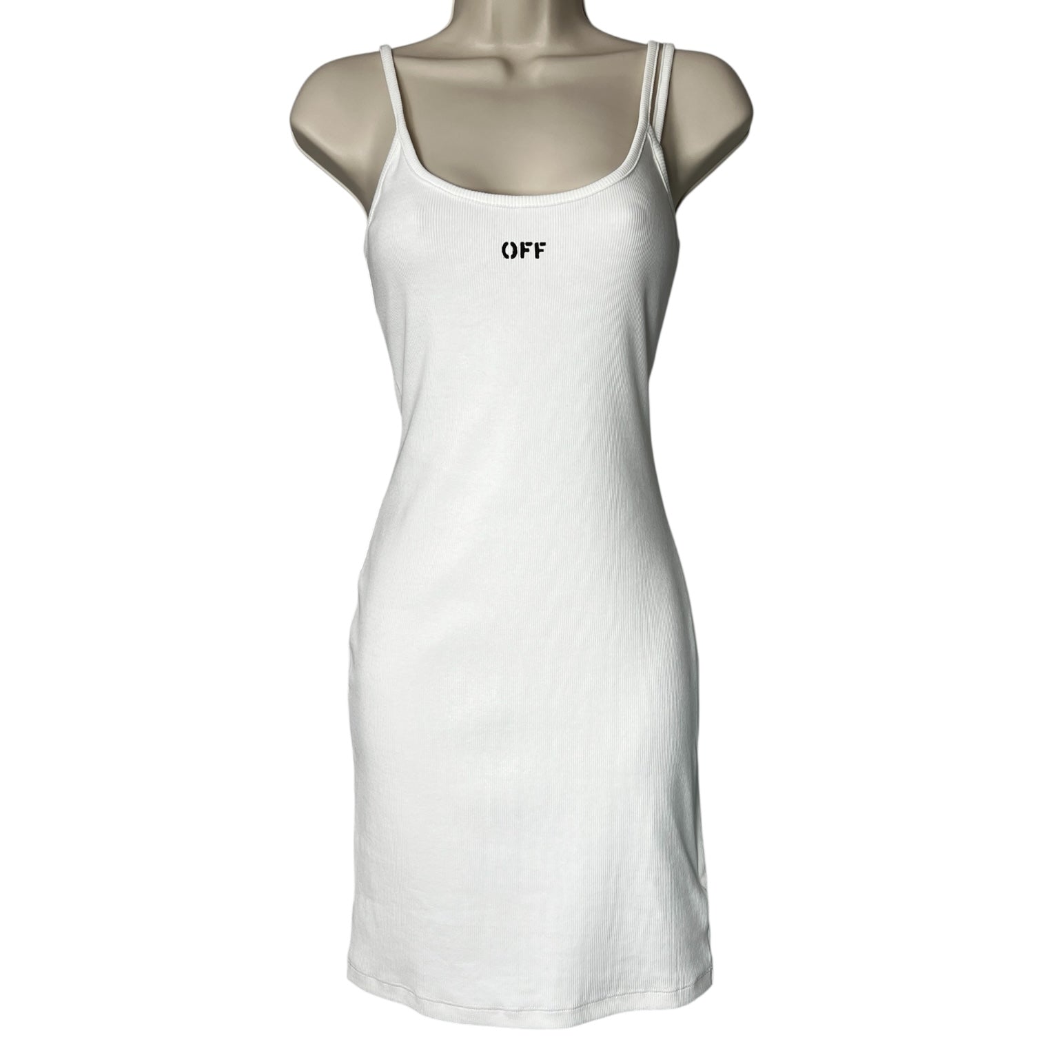 Off-White Ribbed Logo Mini Dress – Cotton, IT 44 (UK12) – pre-loved