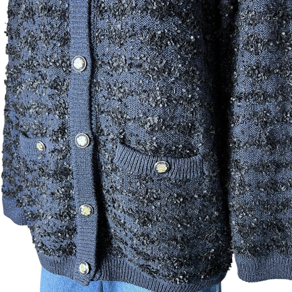 L.K. Bennett ‘Clyde’ Tweed Cardigan – Black/Navy, Size S – pre-loved