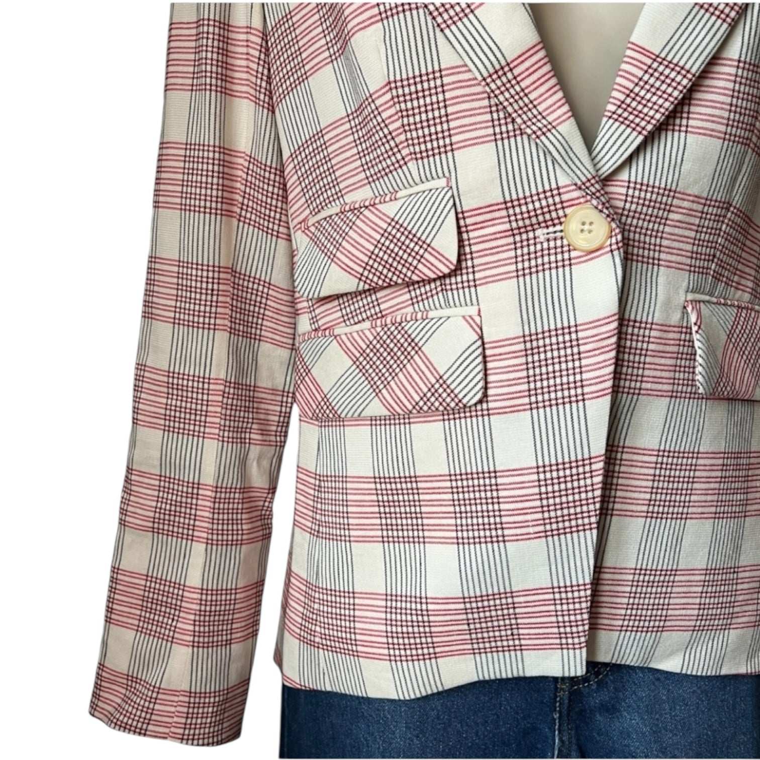Veronica Beard Khan Red Check Linen Tailored Blazer – Dickey Jacket US0 – pre-loved