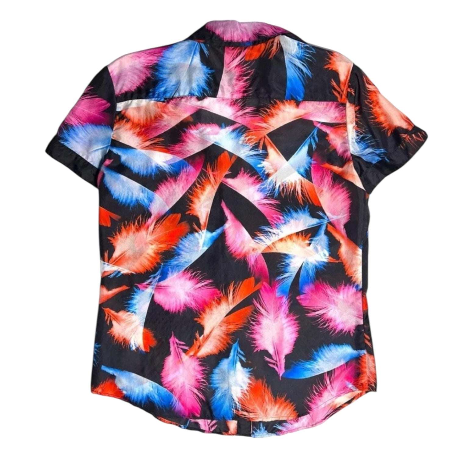 MCQ Alexander McQueen Silk Feather Blouse – Fitted Button-Up, Short Sleeves, IT 44 – pre-loved