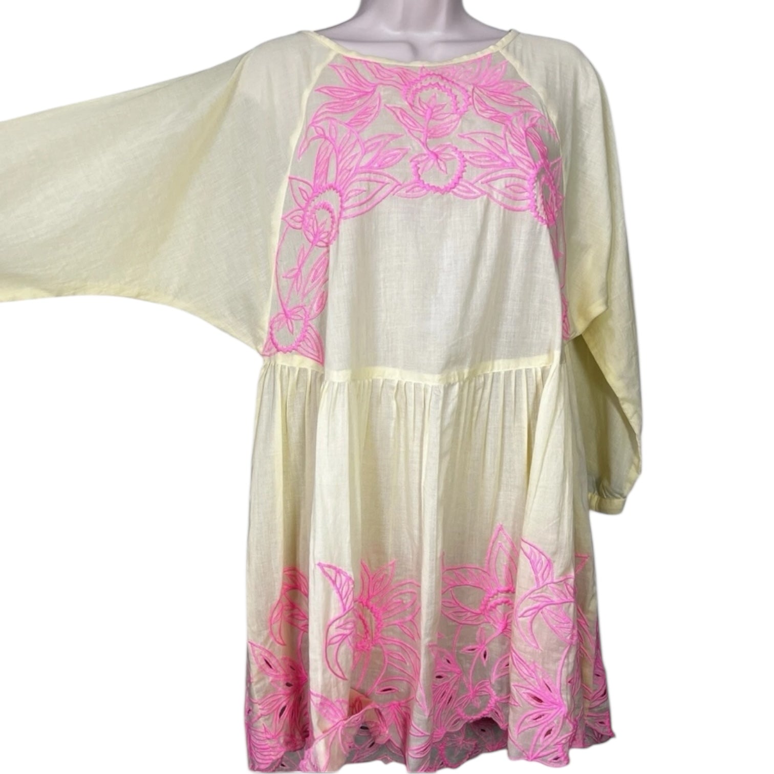 Juliet Dunn Embroidered Batwing Dress – Mini, Cotton, Size 1 (UK8)