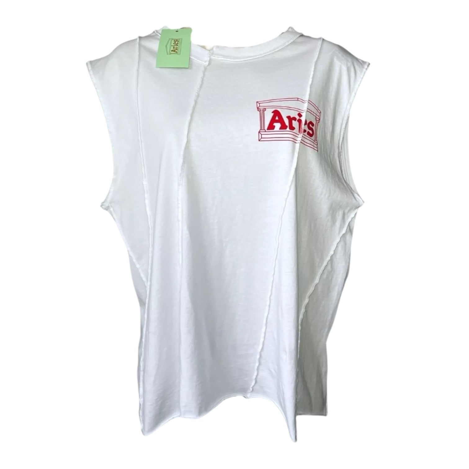 Aries Offset Vest – Deconstructed Temple Print Cotton Top, Size L