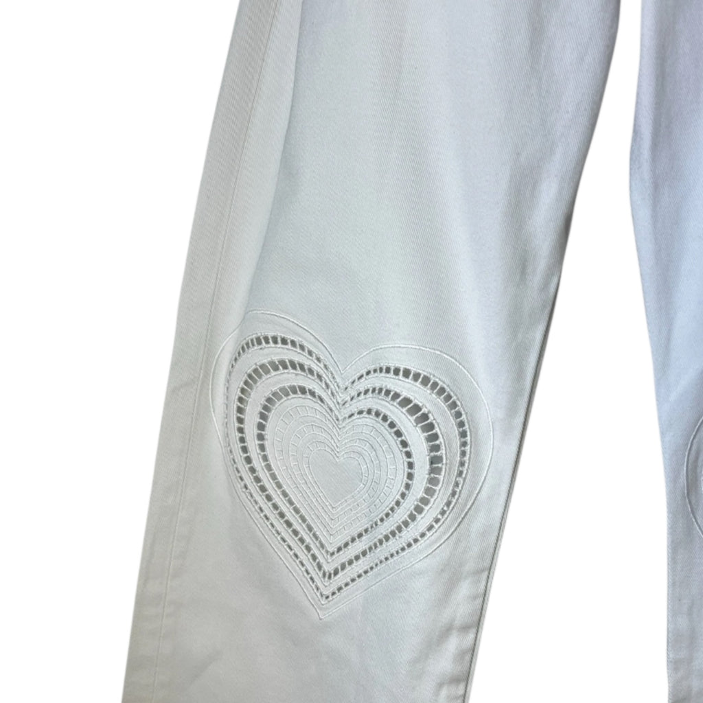 Christopher Kane Heart Embroidered Straight Boyfriend Jeans – White, Sz 25