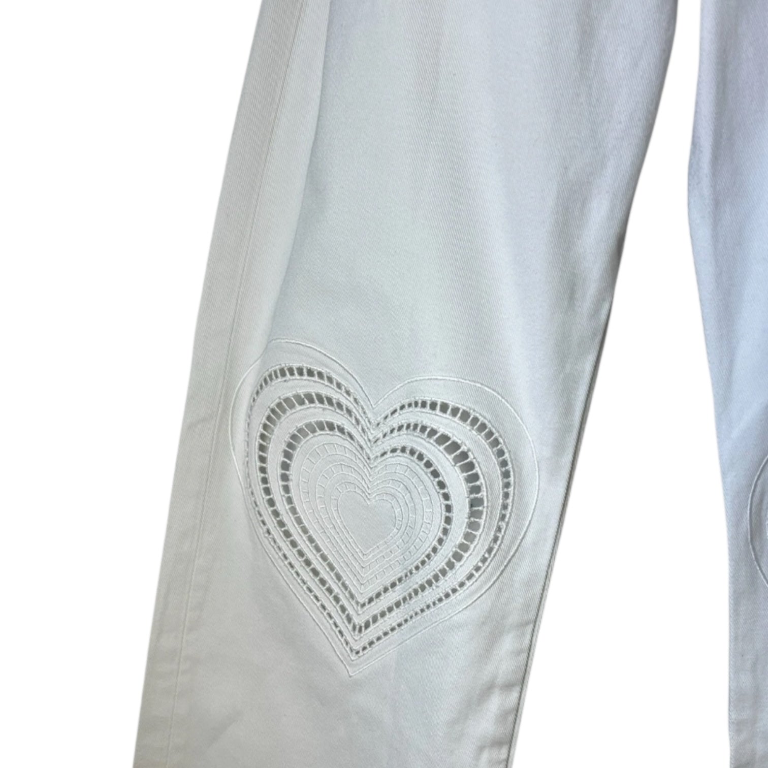 Christopher Kane Heart Embroidered Straight Boyfriend Jeans – White, Sz 25