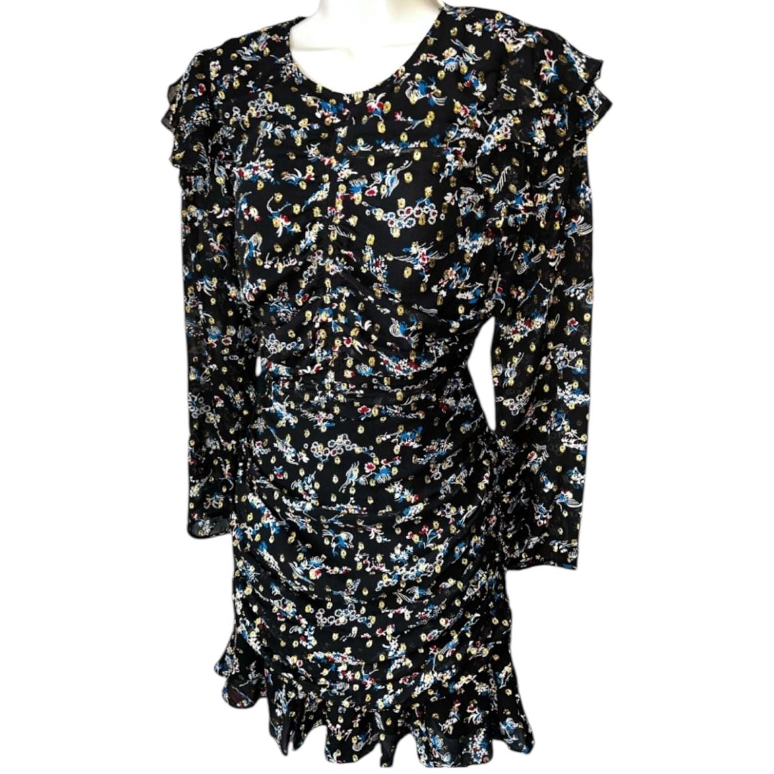 Veronica Beard Ruched Metallic Floral Dress – Mini, US4 – pre-loved